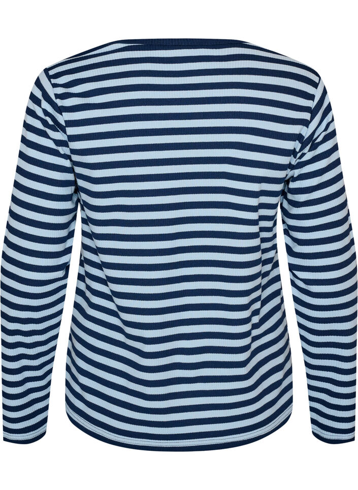 Lang&auml;rmeliges Nachtoberteil aus geripptem Jersey mit Streifen, Blau, Packshot image number 1