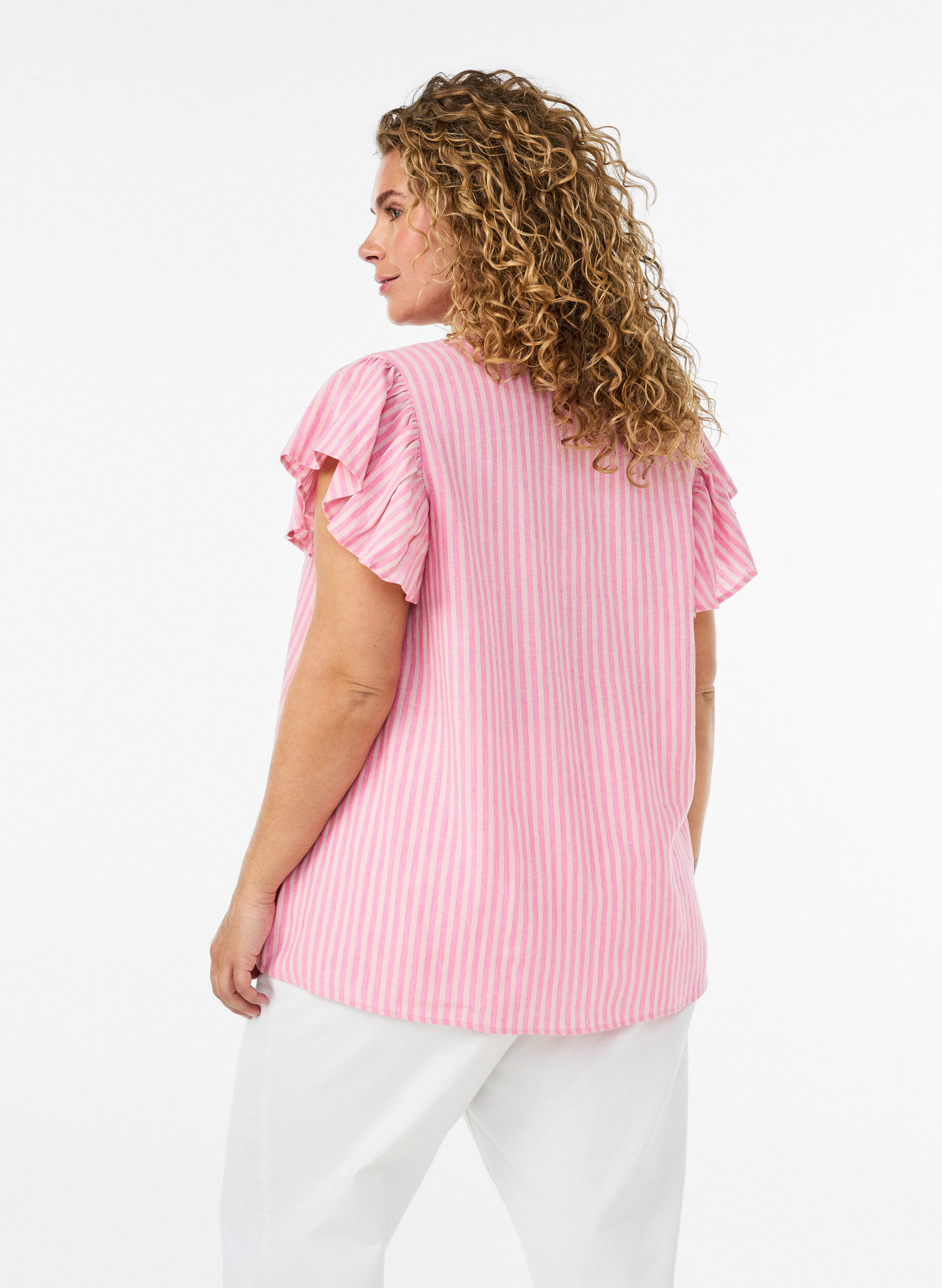 ZizziBluse aus Viskose und Leinen mit R&uuml;schen&auml;rmeln, Pink, Model image number 2