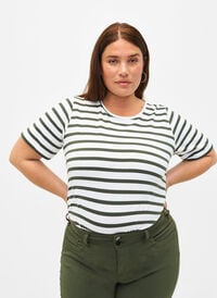 Gestreiftes T-Shirt aus biologischer Baumwolle, Thyme Stripe, Model