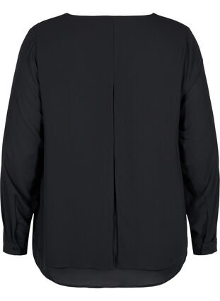 Langarm Bluse mit V-Ausschnitt, Black, Packshot image number 1