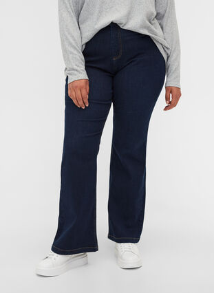 Hochtaillierte Ellen Jeans mit Bootcut, Dark blue denim, Model image number 2