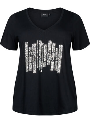 Baumwoll-T-Shirt mit Pailletten, Black W. Be free, Packshot image number 0