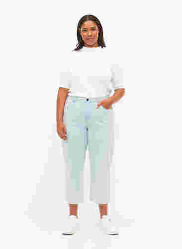 Straight Jeans mit Knöchellänge, Light Blue Stripe, Model image number 0