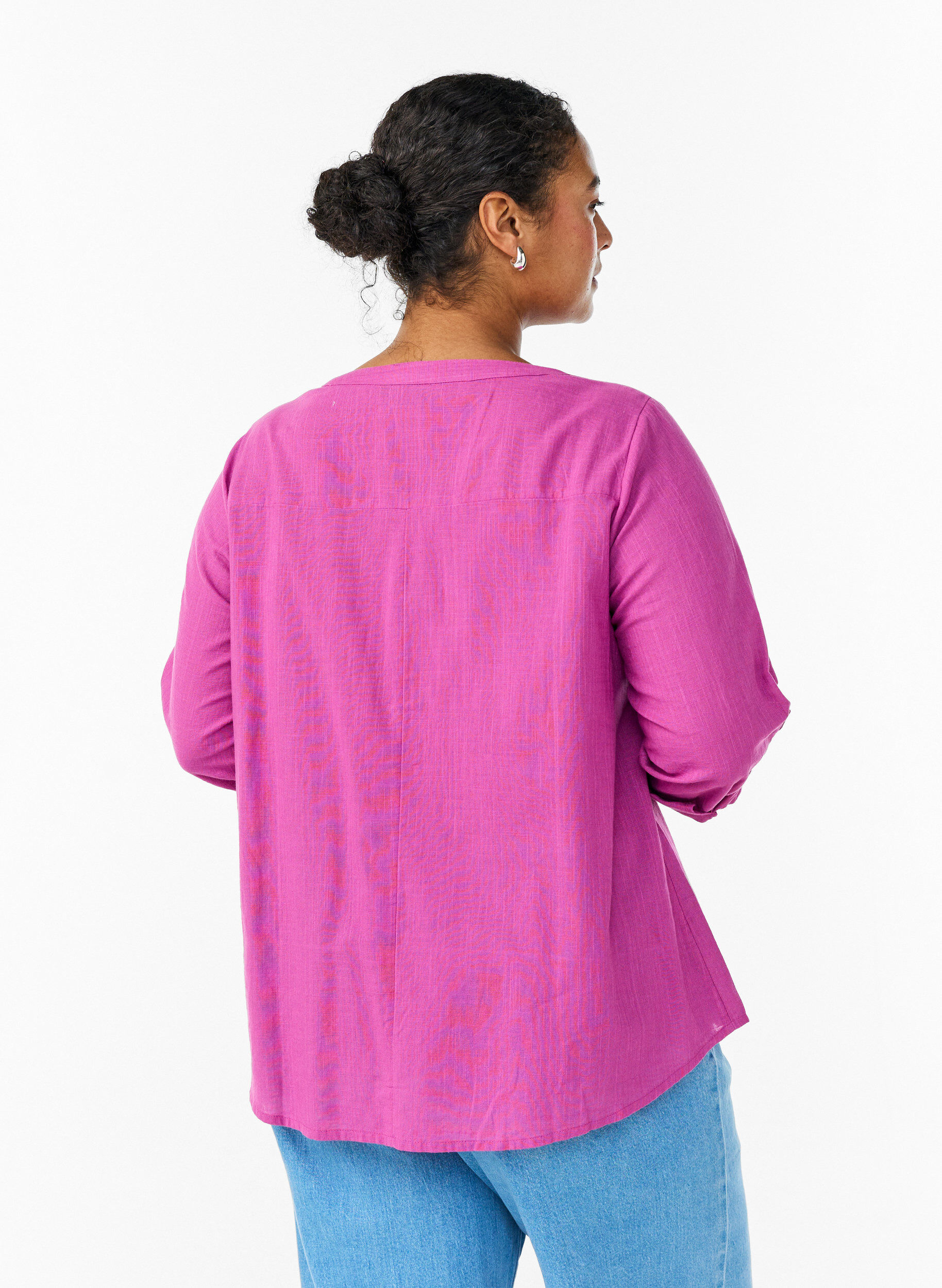 ZizziHemdbluse aus Baumwolle mit V-Ausschnitt, Pink, Model image number 2