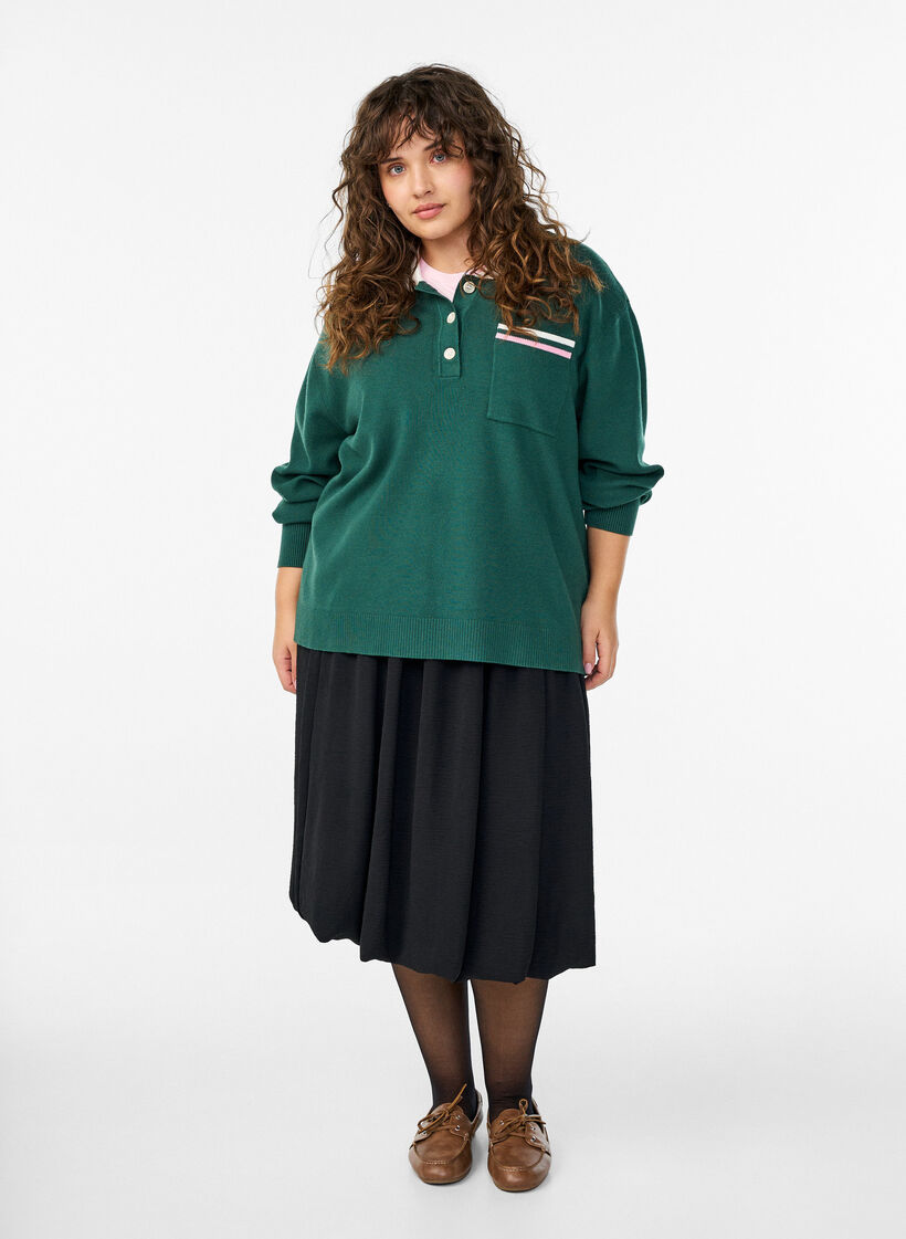 Mittellanger Ballonrock mit elastischem Bund, Schwarz, Model image number 0