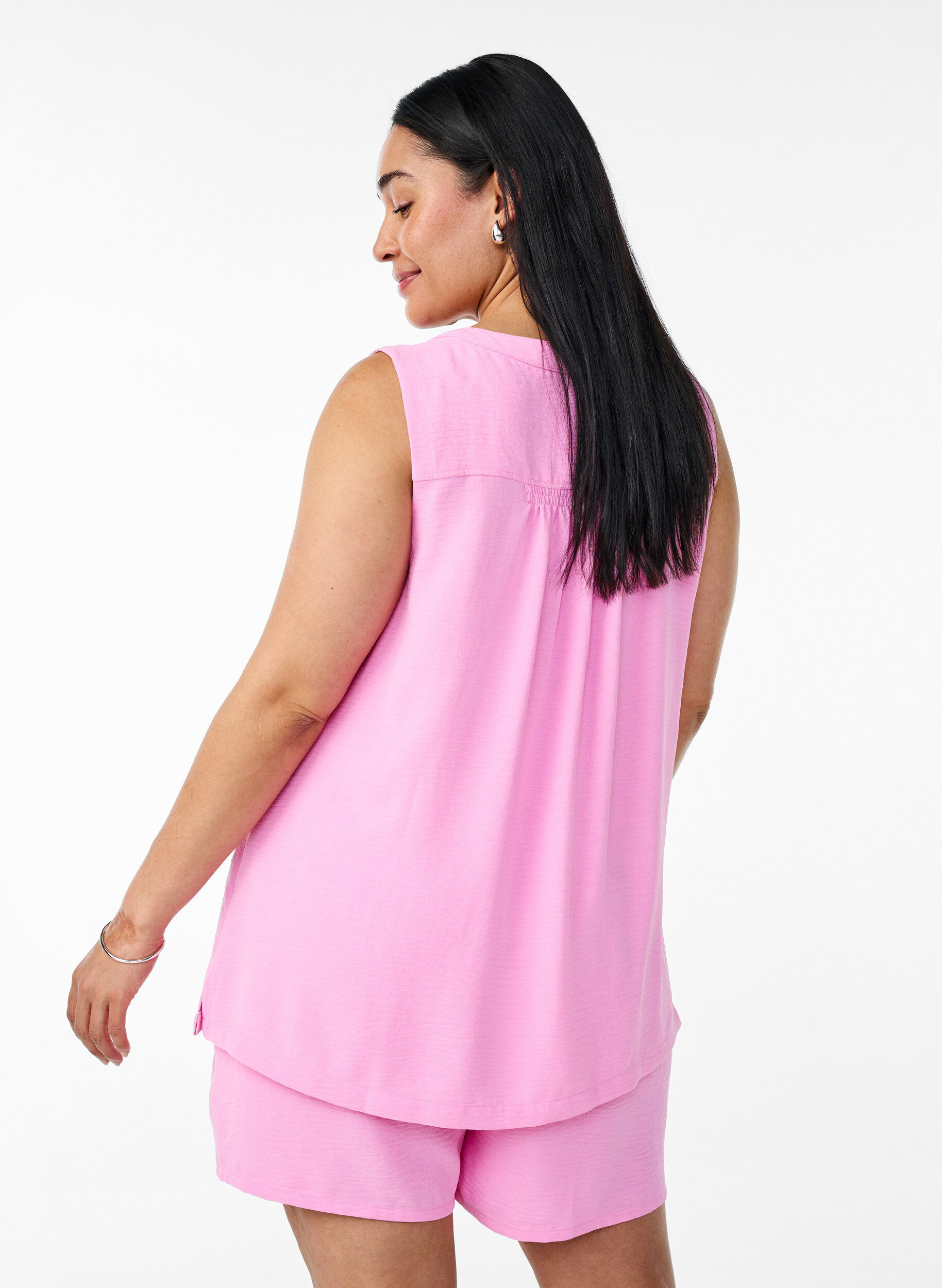 Zizzi&Auml;rmelloses Oberteil mit Faltendetails, Pink, Model image number 2