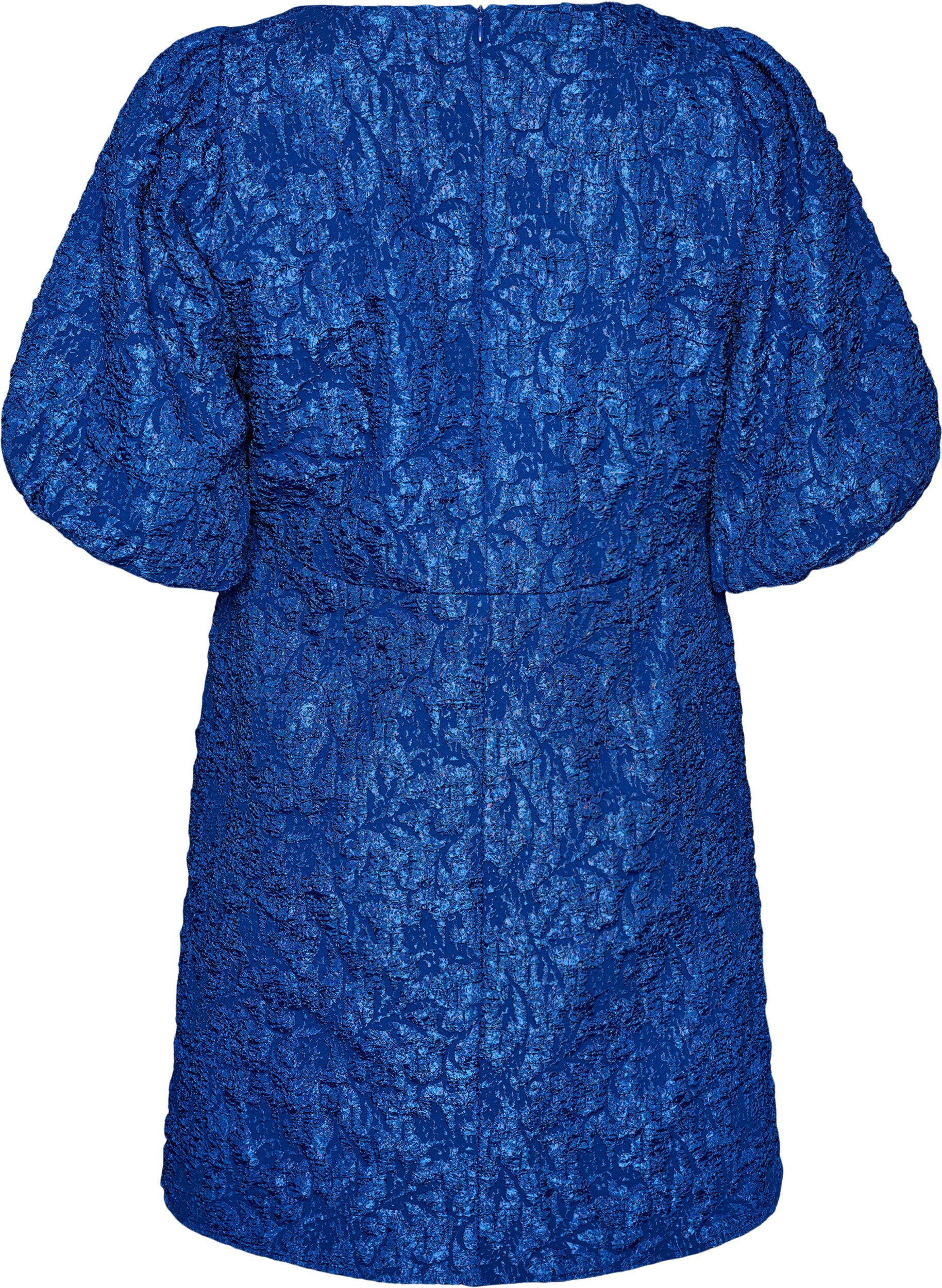 ZizziKleid aus Jacquard mit Puff&auml;rmeln und A-Linie, Blau, Packshot image number 1