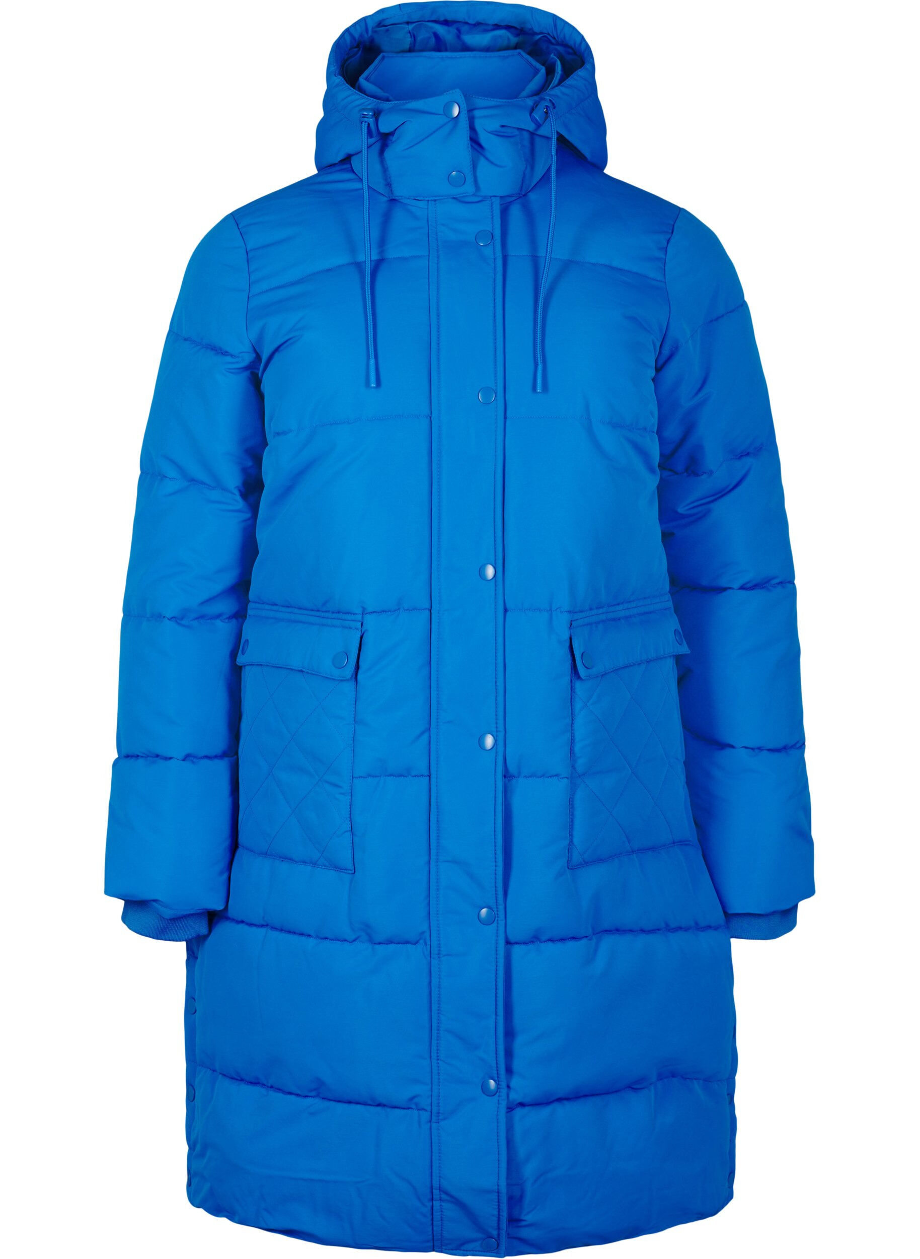 ZizziLange Pufferjacke mit Taschen und Kapuze, Blau, Packshot image number 0