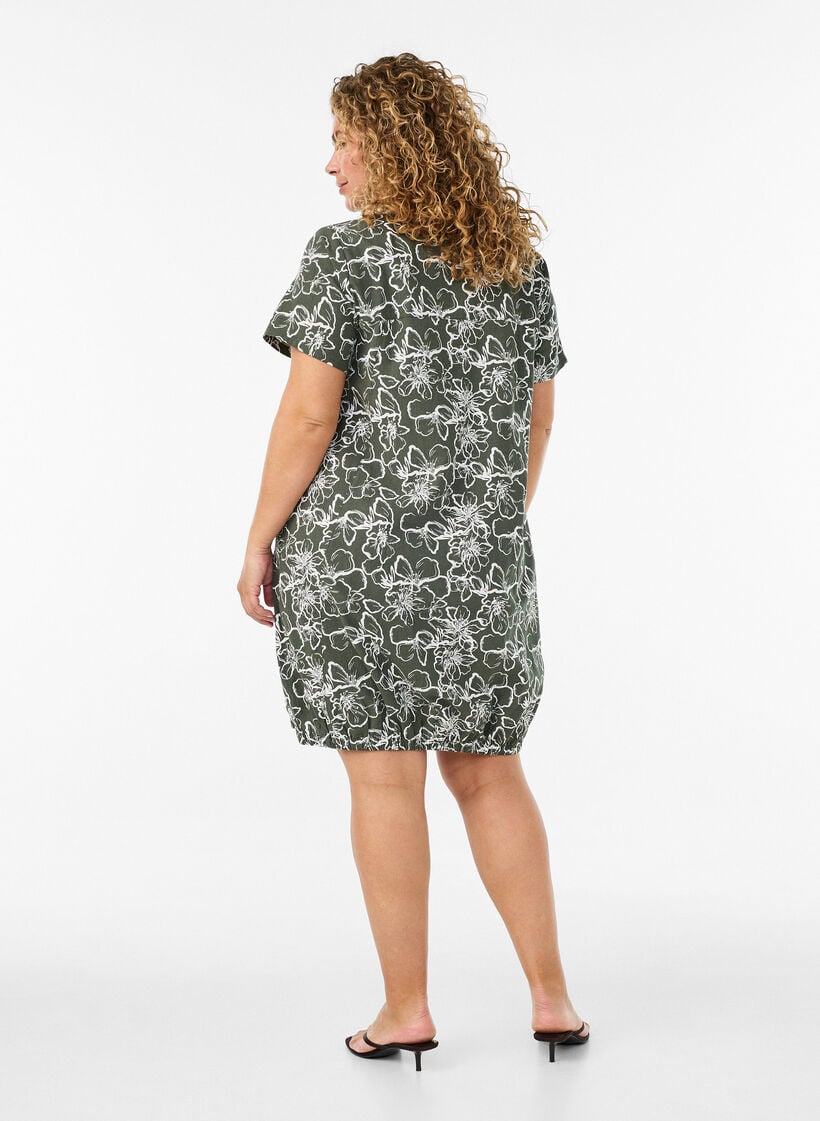 Kurz&auml;rmliges Baumwollkleid mit Aufdruck, Gr&uuml;n, Model image number 2