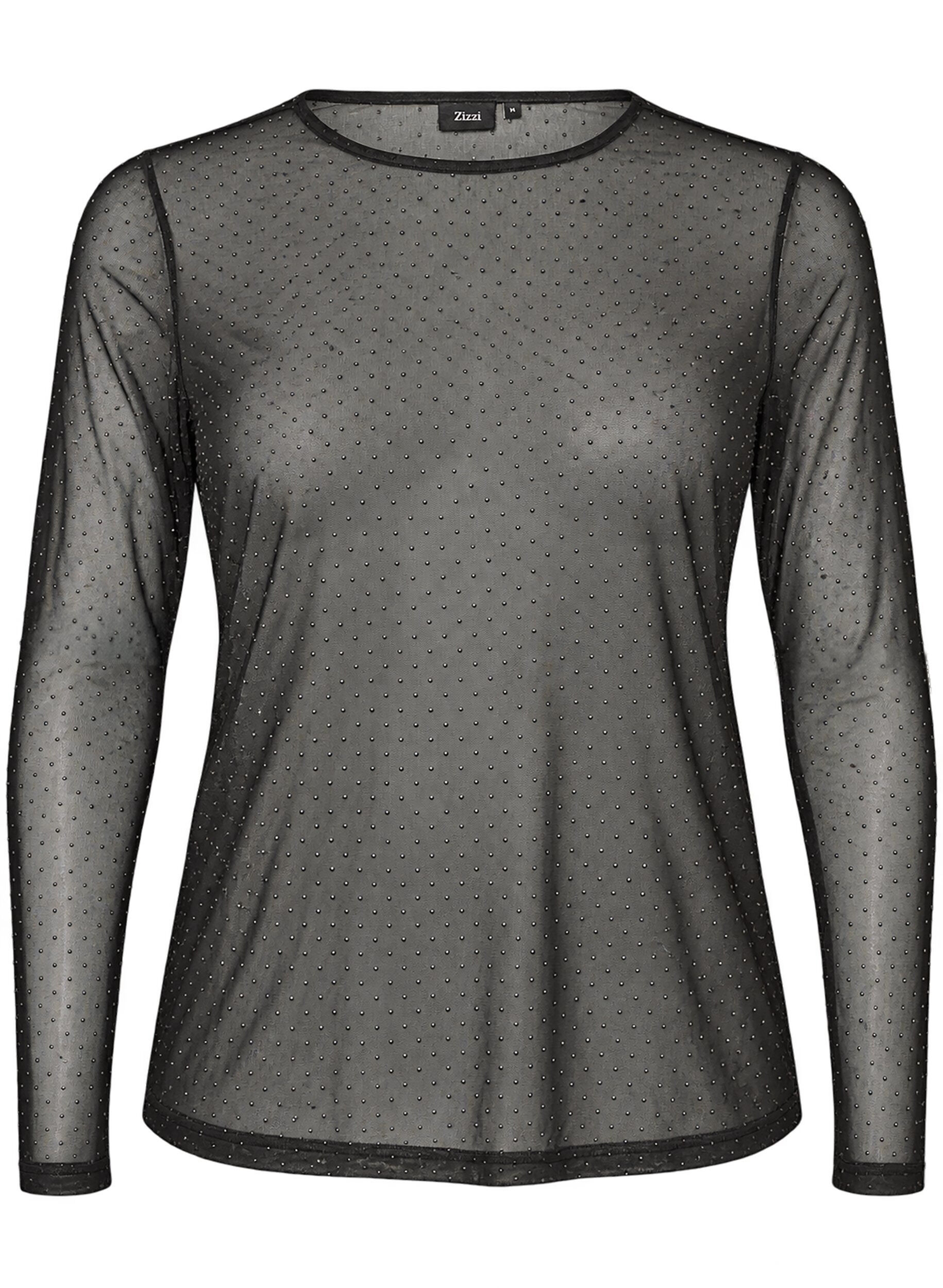 Transparente Bluse aus Mesh mit Strasssteinen