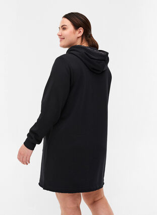 Langes Sweatshirt mit Kapuze und großer Tasche, Black, Model image number 1