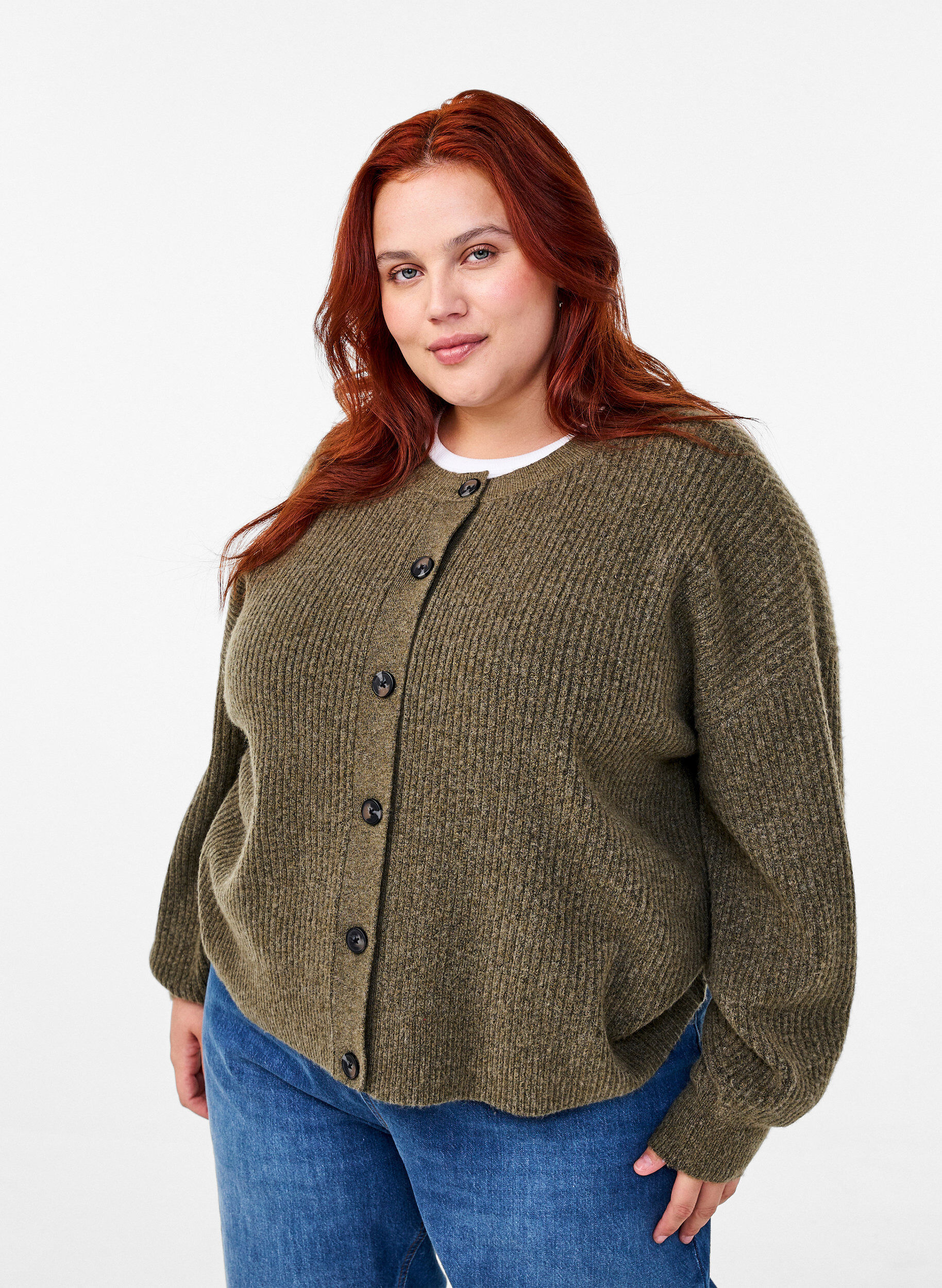 ZizziRippenstrick Strickjacke mit Kn&ouml;pfen, Gr&uuml;n, Model image number 0