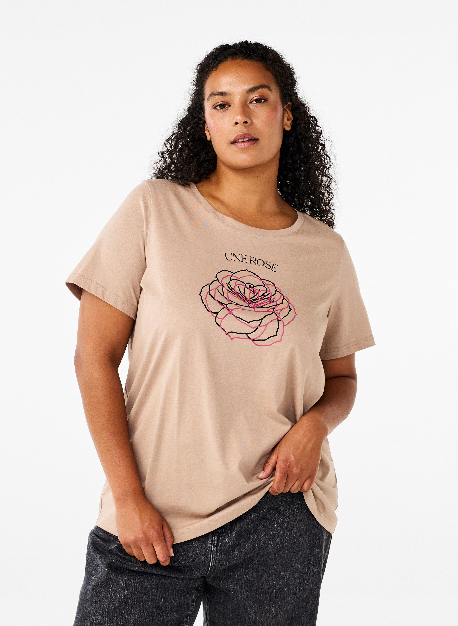 ZizziBaumwoll-T-Shirt mit Druck, S. Mink w. Flower, Model image number 0
