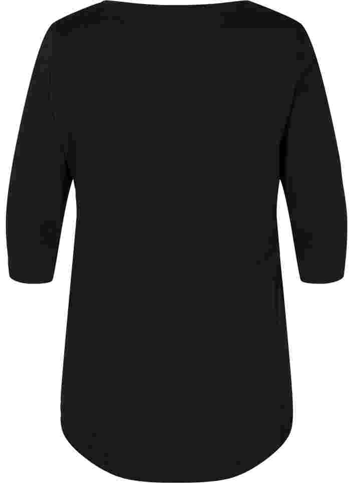 Baumwoll-T-Shirt mit 3/4 Ärmeln, Black RO, Packshot image number 1
