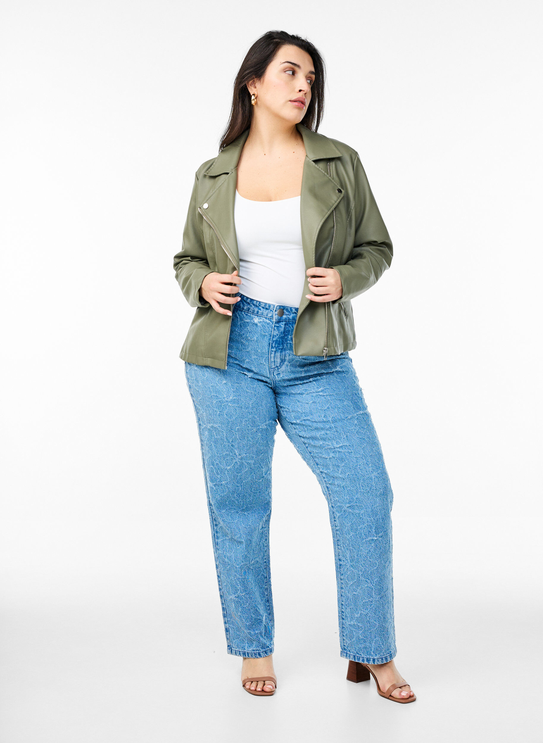 ZizziBikerjacke aus Kunstleder, Gr&uuml;n, Model image number 1