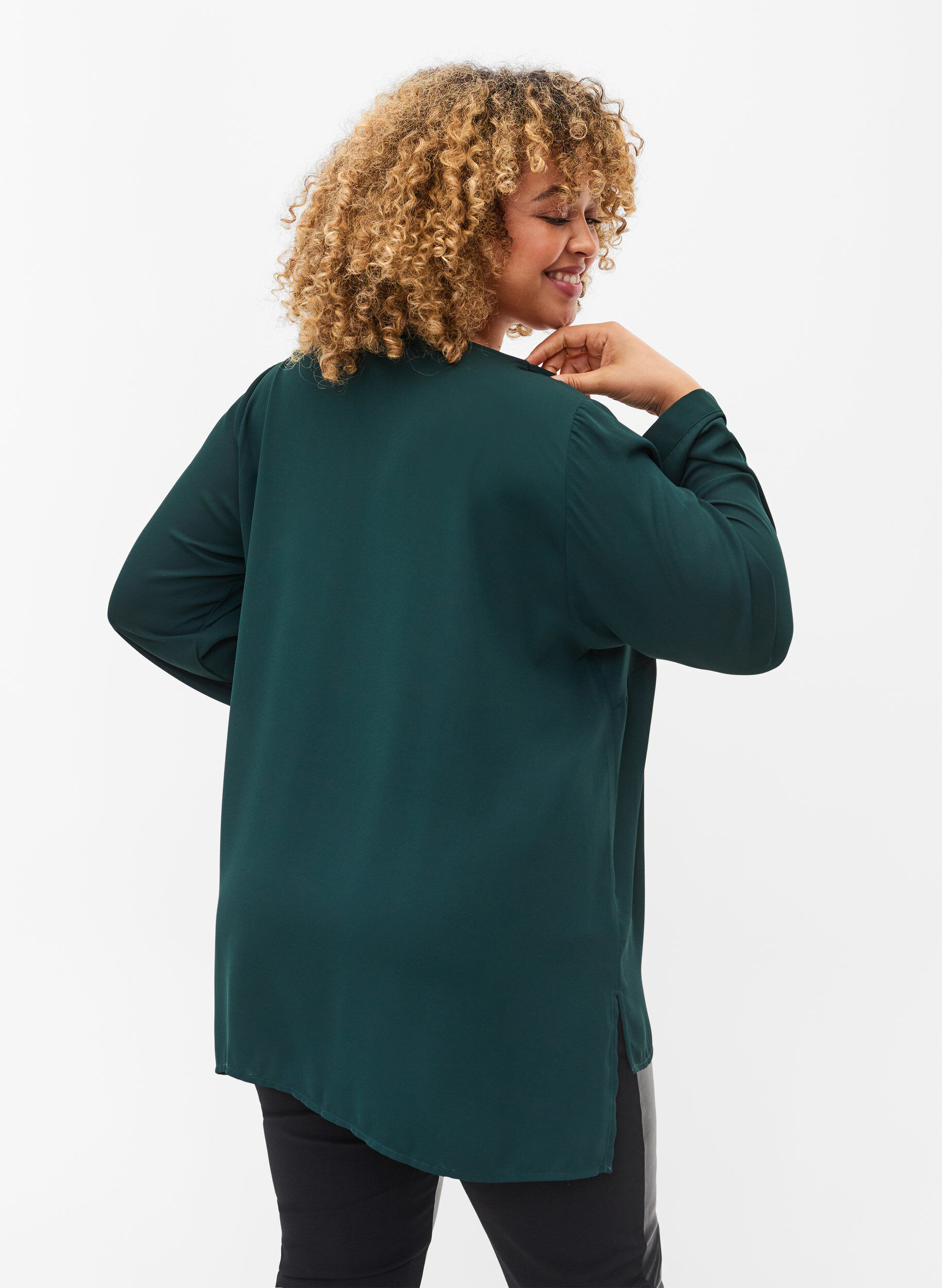 ZizziUnifarbenes Hemd mit V-Ausschnitt, Scarab, Model image number 1