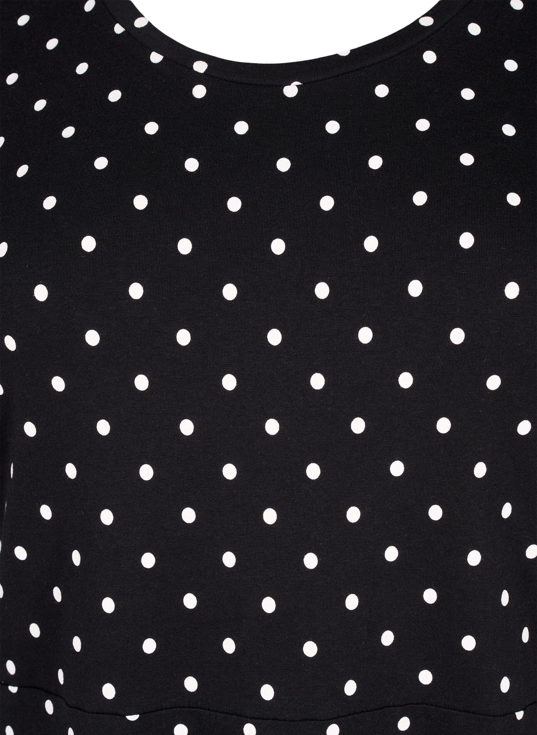 ZizziBaumwollkleid mit kurzen &Auml;rmeln und Punkten, Black w. White Dot, Packshot image number 2