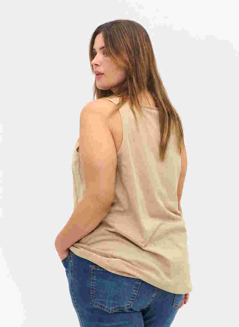 Einfarbiges Baumwolltop mit elastischem Bündchen, Humus, Model image number 1