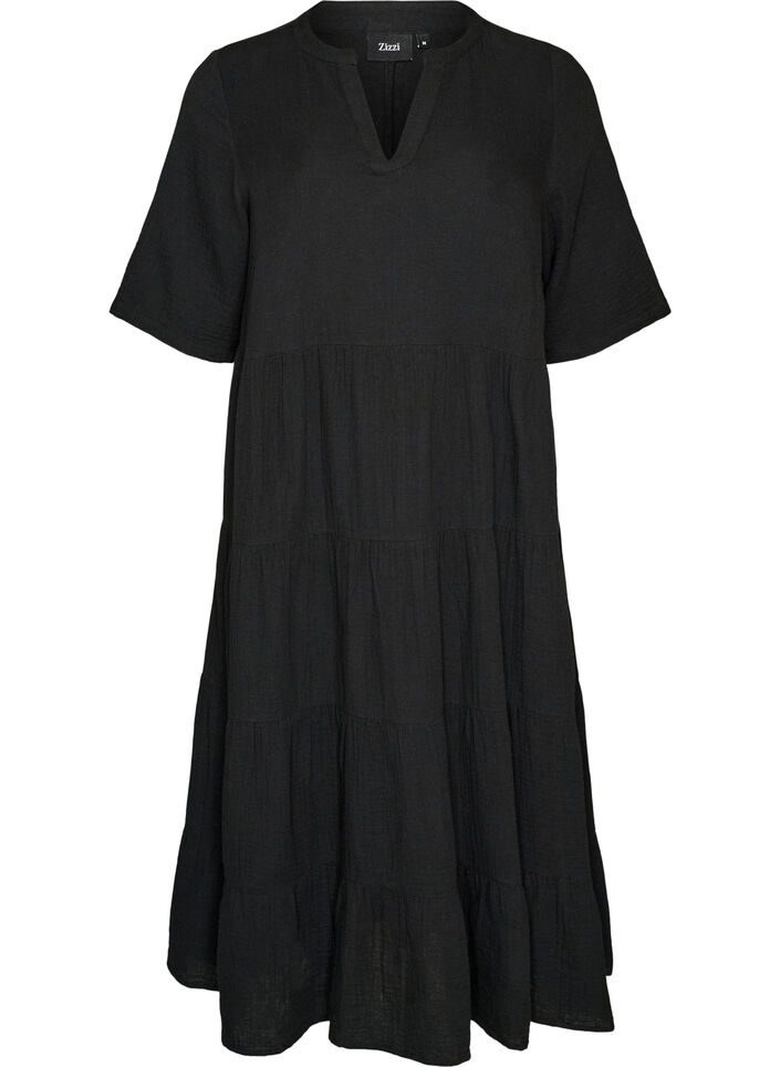 Midikleid in A-Linie aus Baumwoll-Musselin, Schwarz, Packshot image number 0