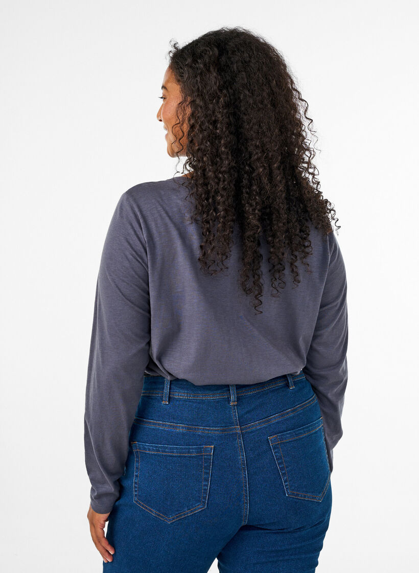 Langarmshirt mit V-Ausschnitt und Kn&ouml;pfen, Grau, Model image number 2
