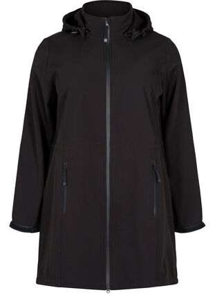 Softshell-Jacke mit abnehmbarer Kapuze, Black, Packshot image number 0