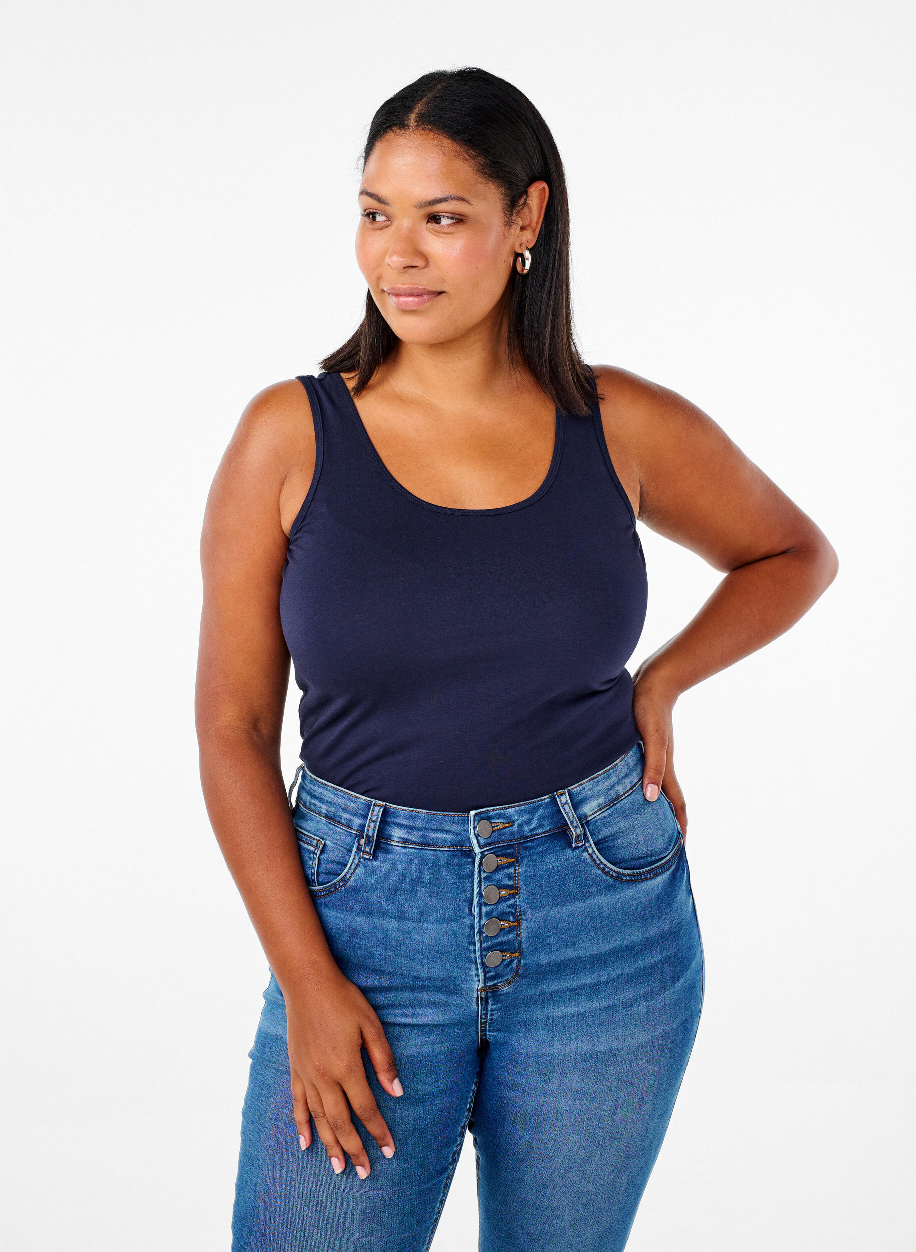 ZizziSolide Farbe Grundoberteil aus Baumwolle, Blau, Model image number 0