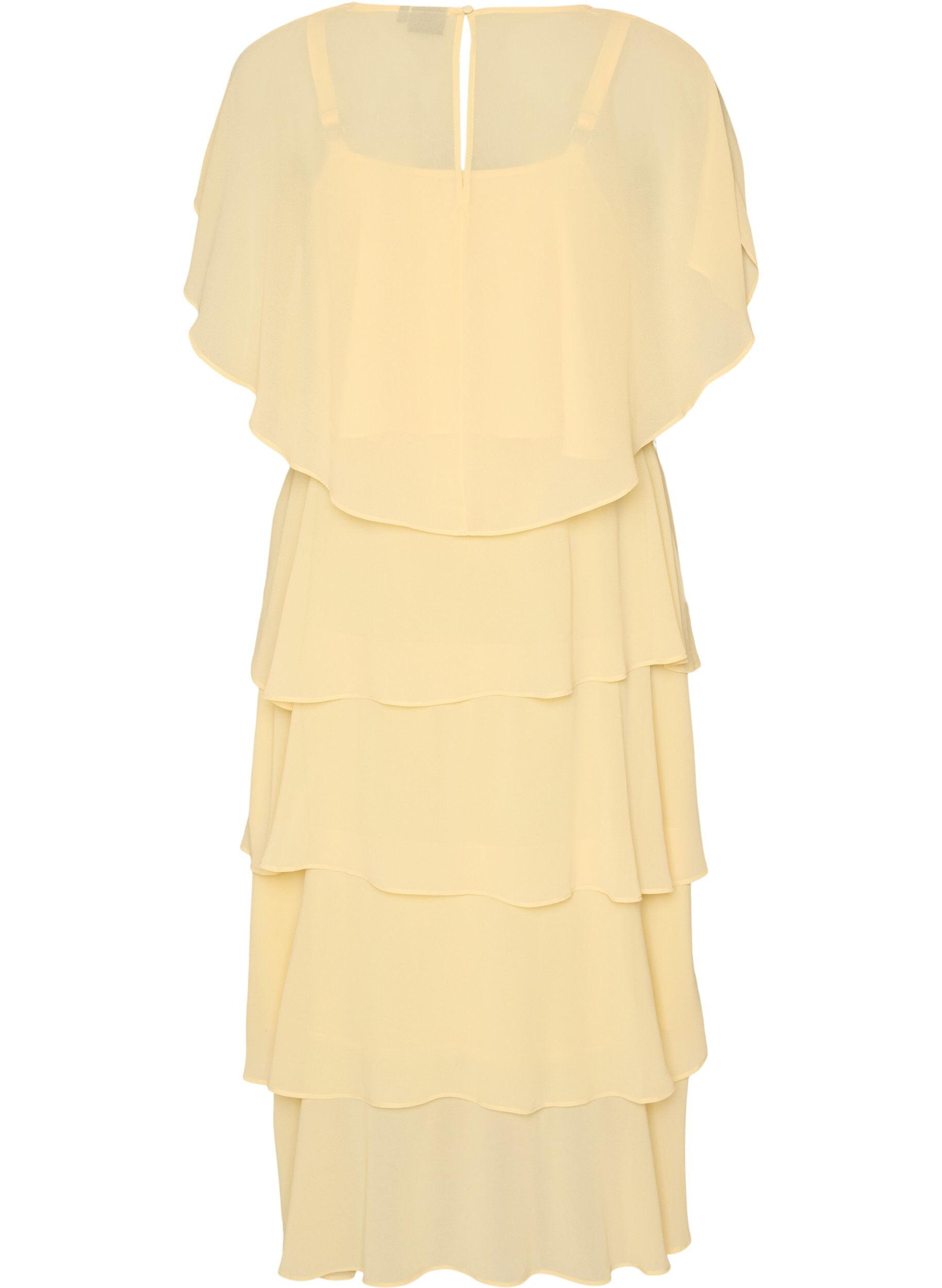ZizziMaxikleid mit R&uuml;schen-Volants und abnehmbarem Cape, Gelb, Packshot image number 1