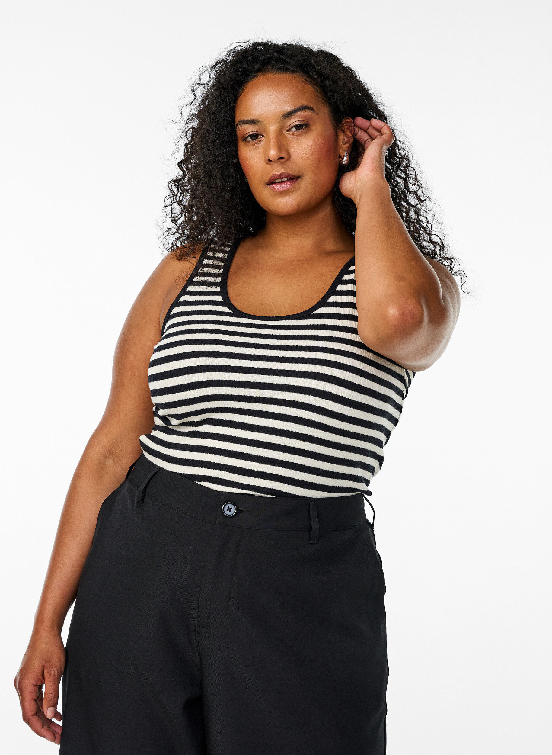 ZizziGestreiftes Tanktop mit Rippenstruktur, Schwarz, Model image number 0