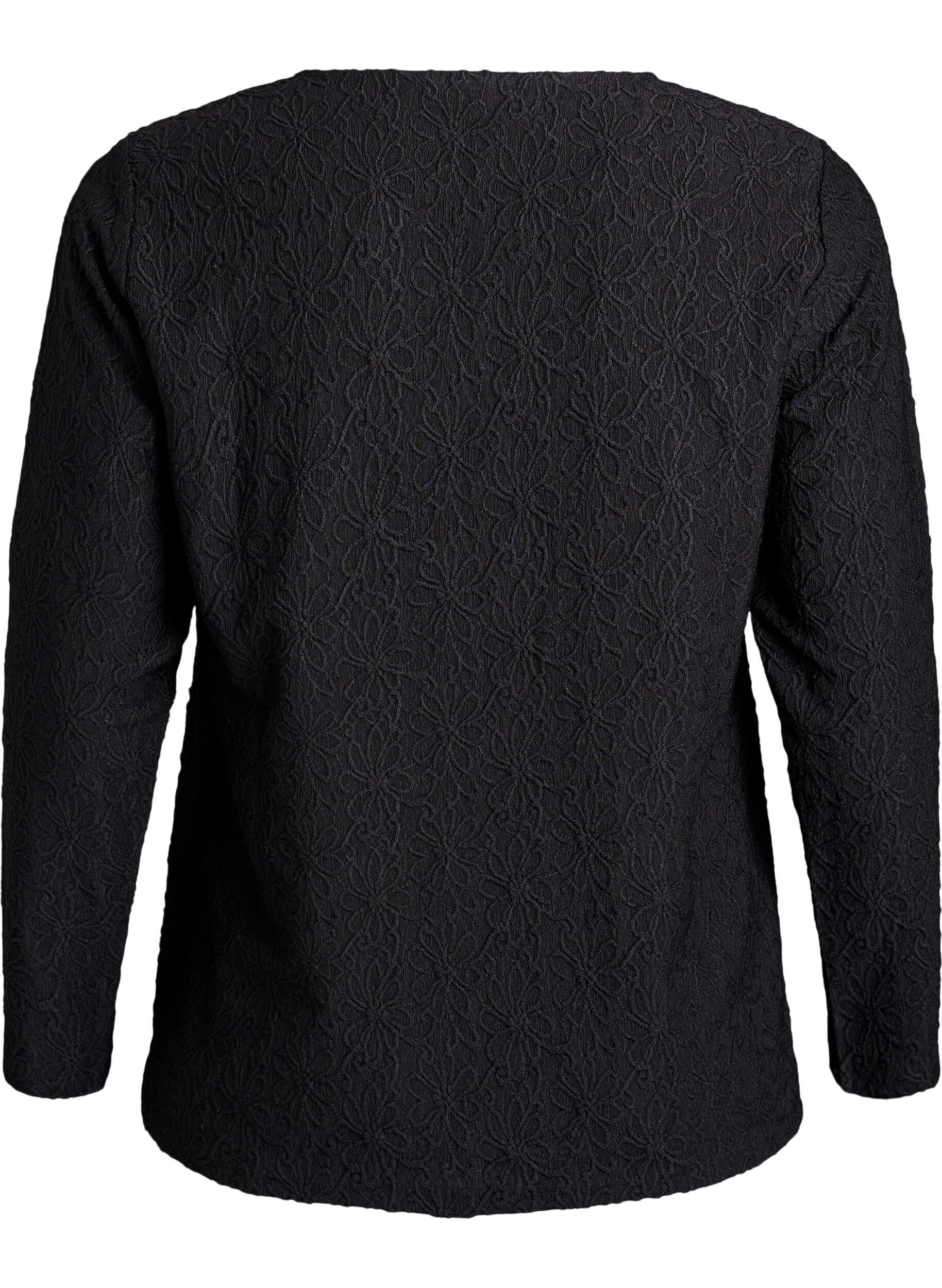 ZizziLang&auml;rmelige Bluse mit gebl&uuml;mter Struktur, Schwarz, Packshot image number 1