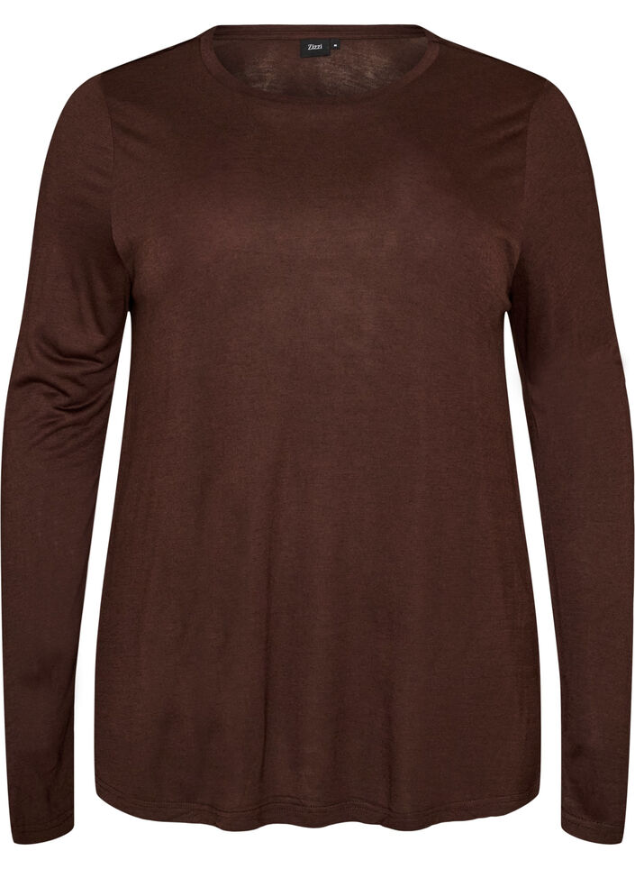 Lang&auml;rmelige Bluse aus Wolle und Viskose, Braun, Packshot image number 0