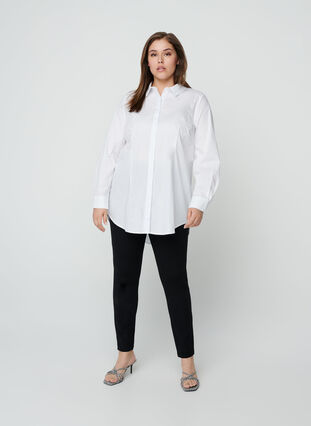 Langarm Bluse aus Baumwolle, Bright White, Model image number 2