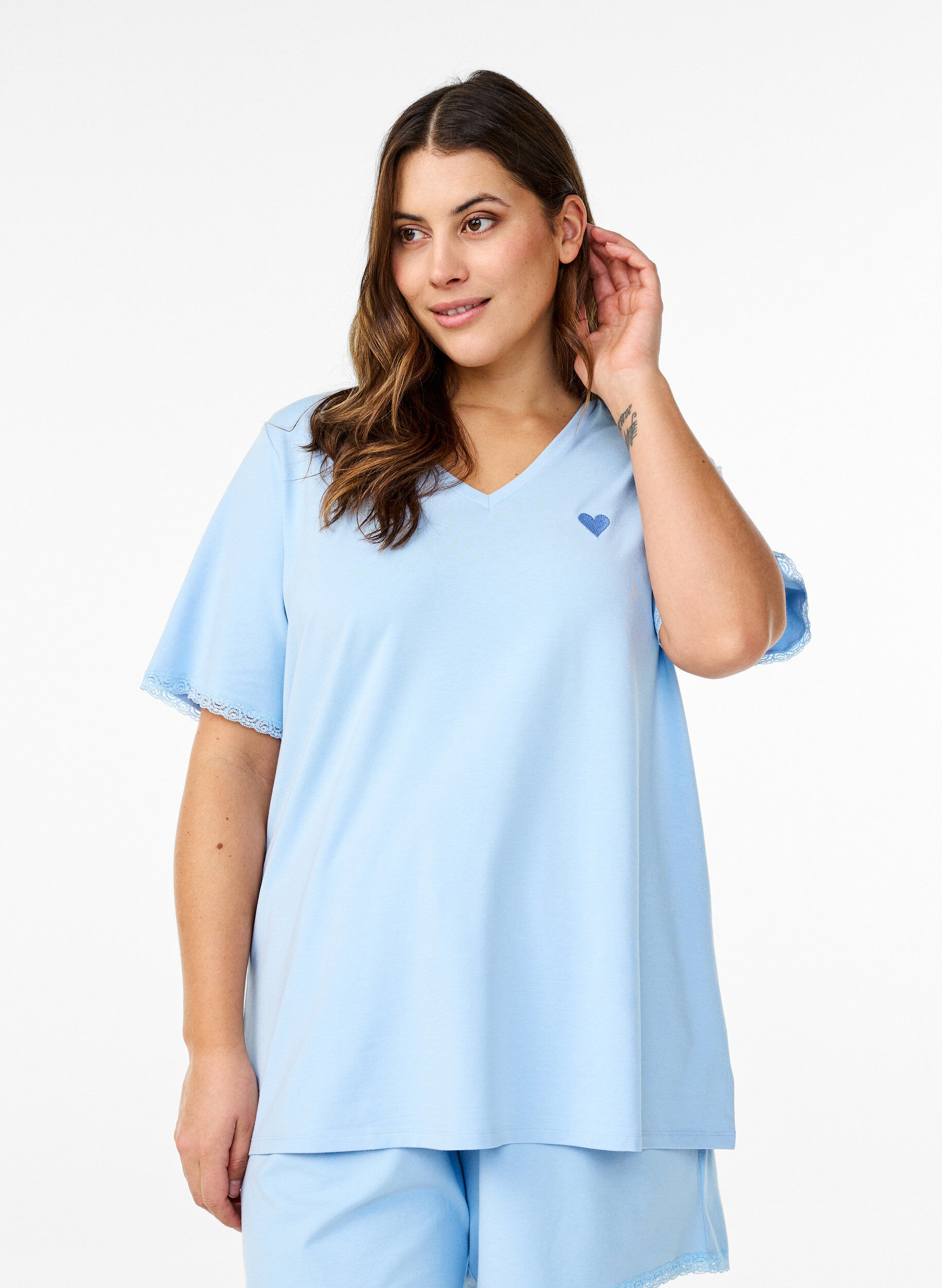 ZizziT-Shirt aus Modal-Mischung mit V-Ausschnitt, Blau, Model image number 0