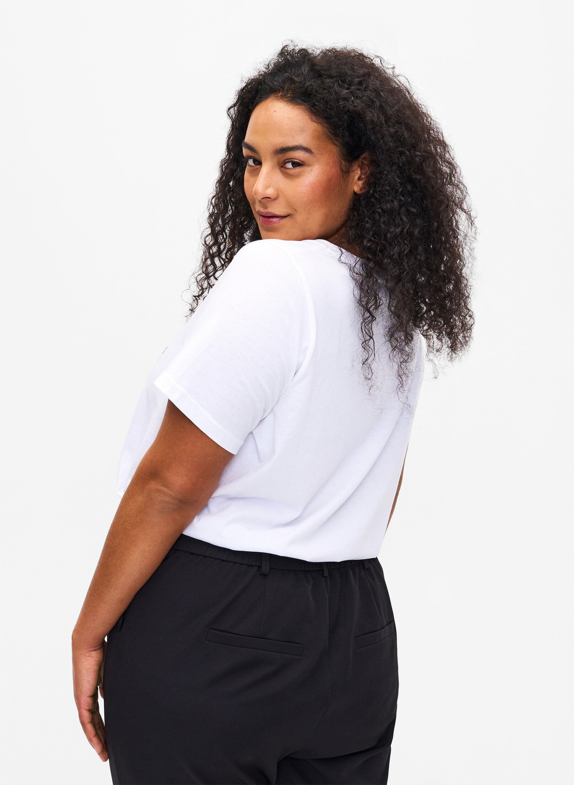 ZizziBaumwoll-T-Shirt mit Textaufdruck, B. White w. Flower, Model image number 1