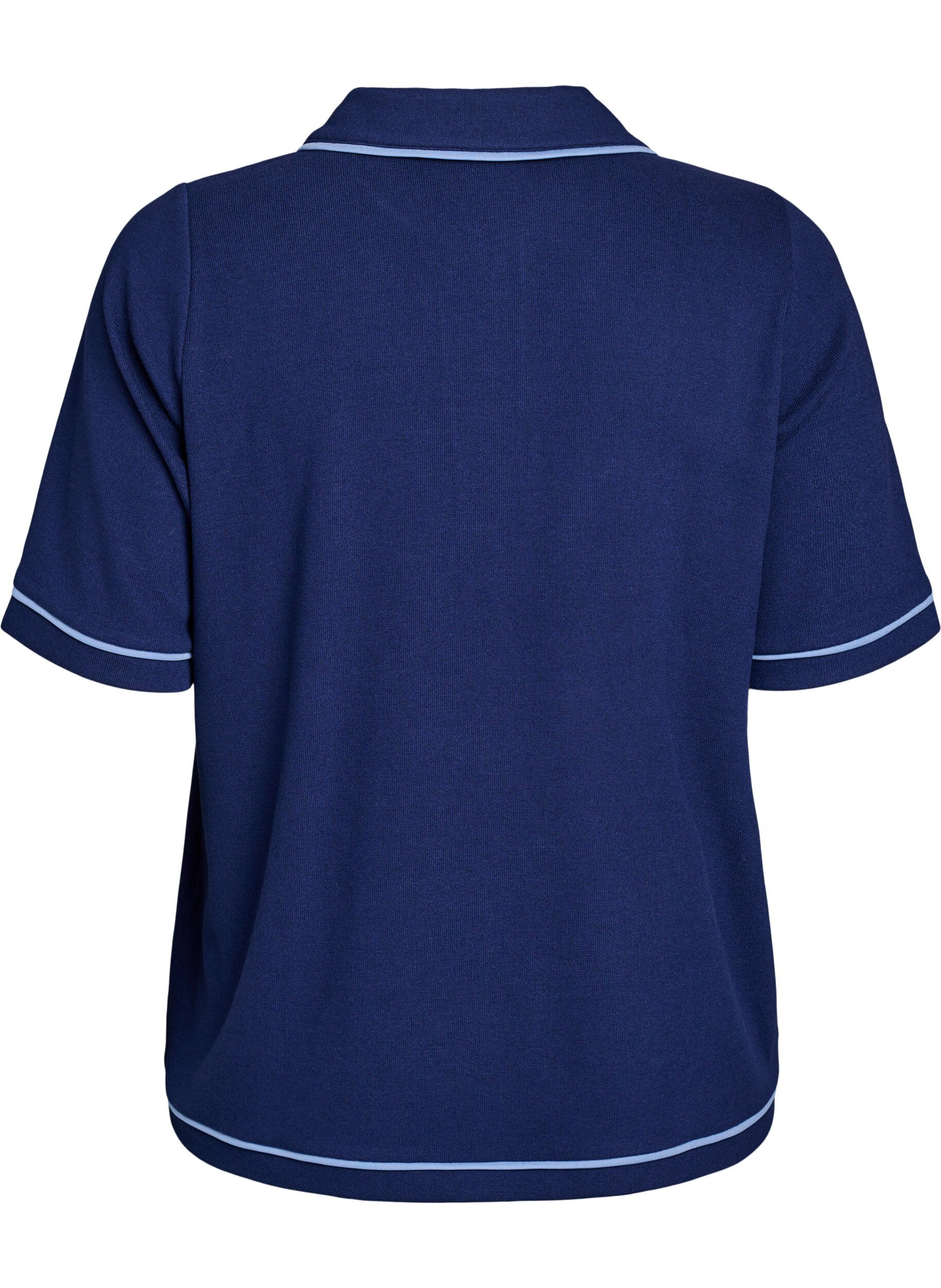 ZizziPoloshirt aus Jersey mit kontrastierenden Bes&auml;tzen, Blau, Packshot image number 1