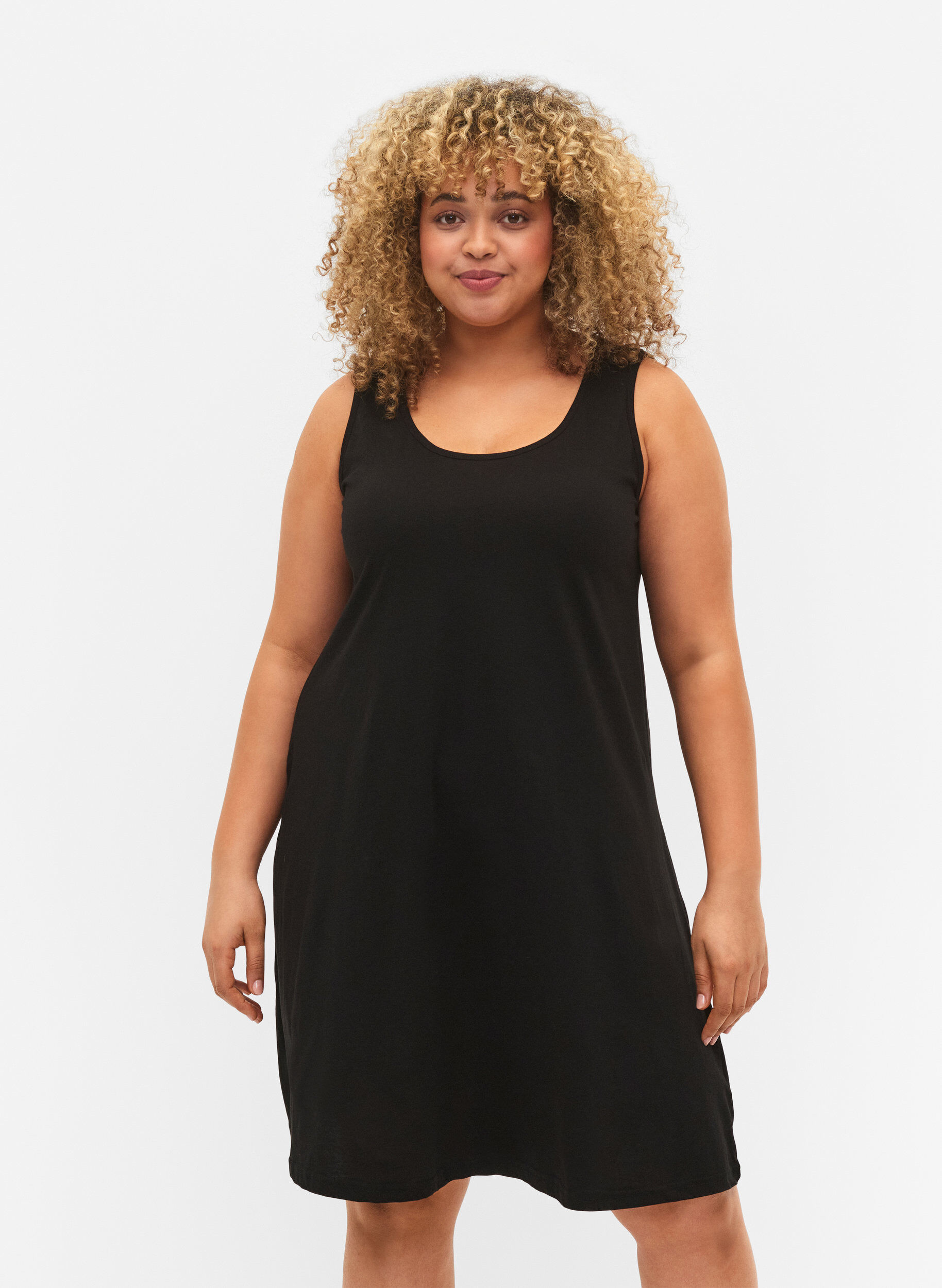 Zizzi&Auml;rmelloses Kleid aus Baumwolle mit A-Linie, Black, Model image number 0