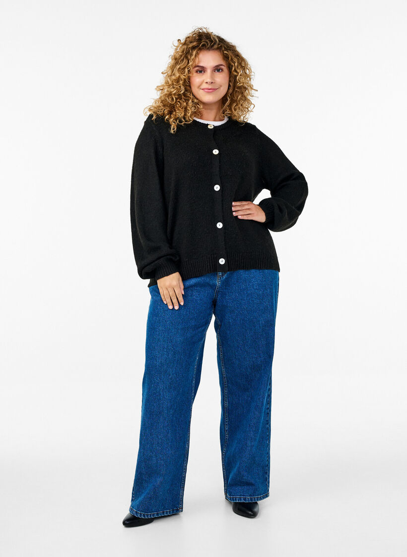 Strickjacke mit Wolle und Knöpfen, Black Solid, Model image number 2