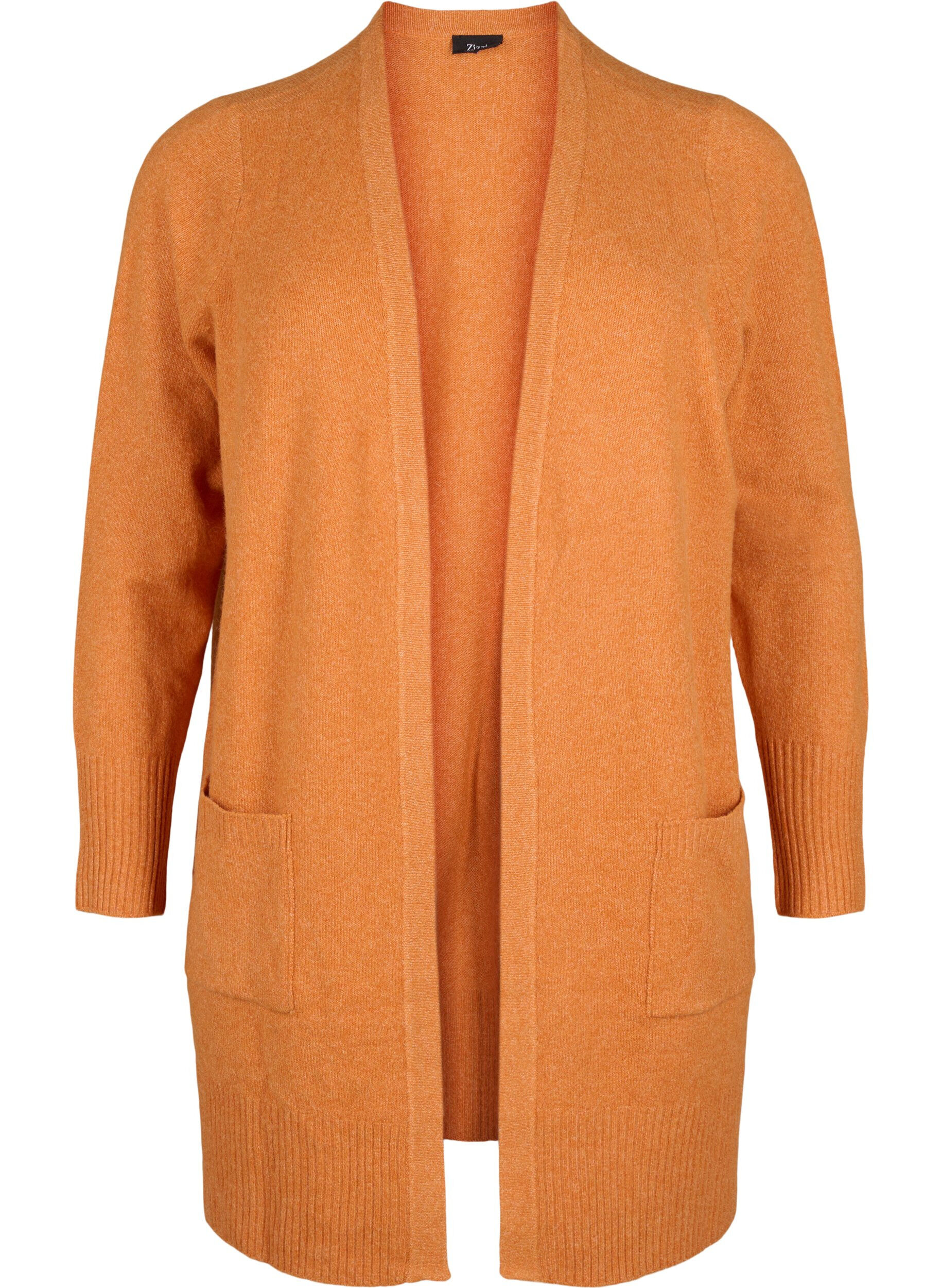 ZizziStrickjacke mit Rippenstrick und Taschen, Orange, Packshot image number 0