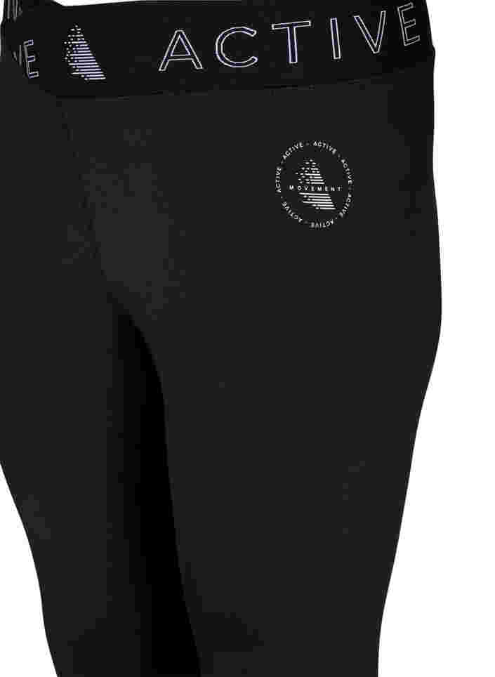 Gekürzte Fitness-Leggings mit Textdruck, Black, Packshot image number 2
