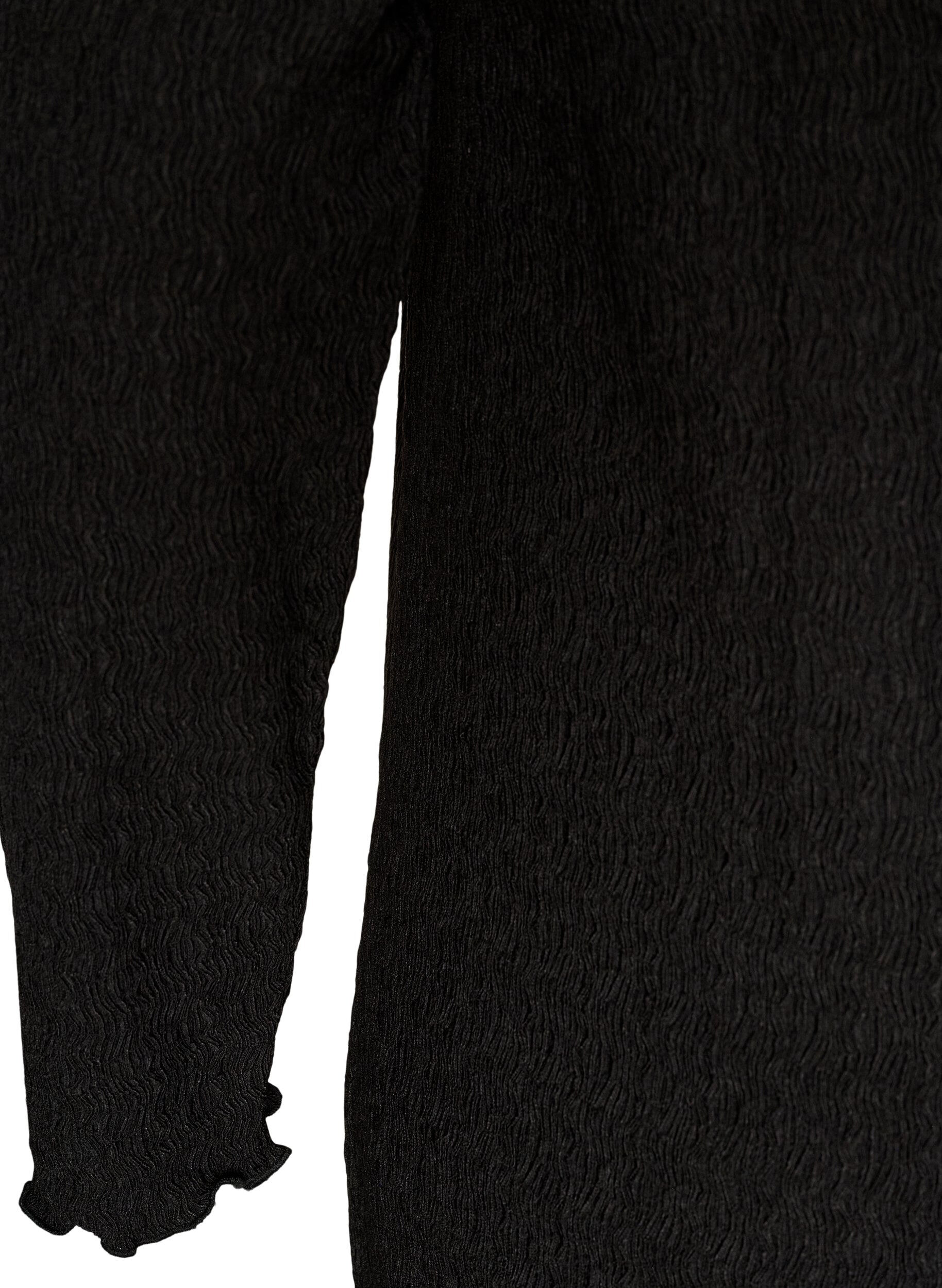 ZizziMidi-Kleid mit welliger Struktur und langen &Auml;rmeln, Schwarz, Packshot image number 3