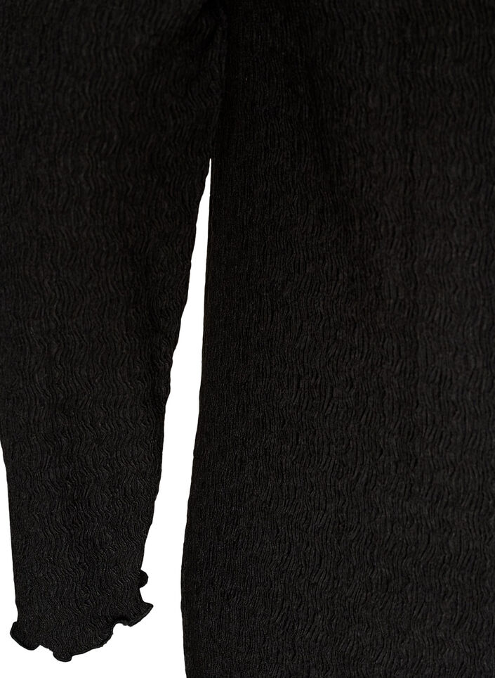 Midi-Kleid mit welliger Struktur und langen &Auml;rmeln, Schwarz, Packshot image number 3