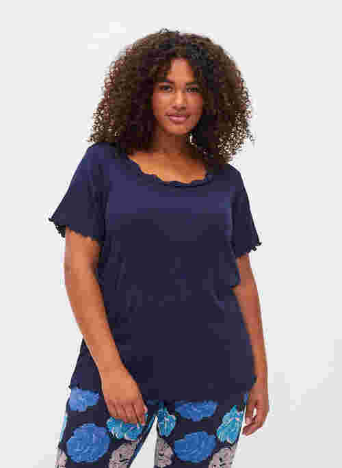 Kurzarm Nachthemd mit Spitzenbesatz, Peacoat, Model