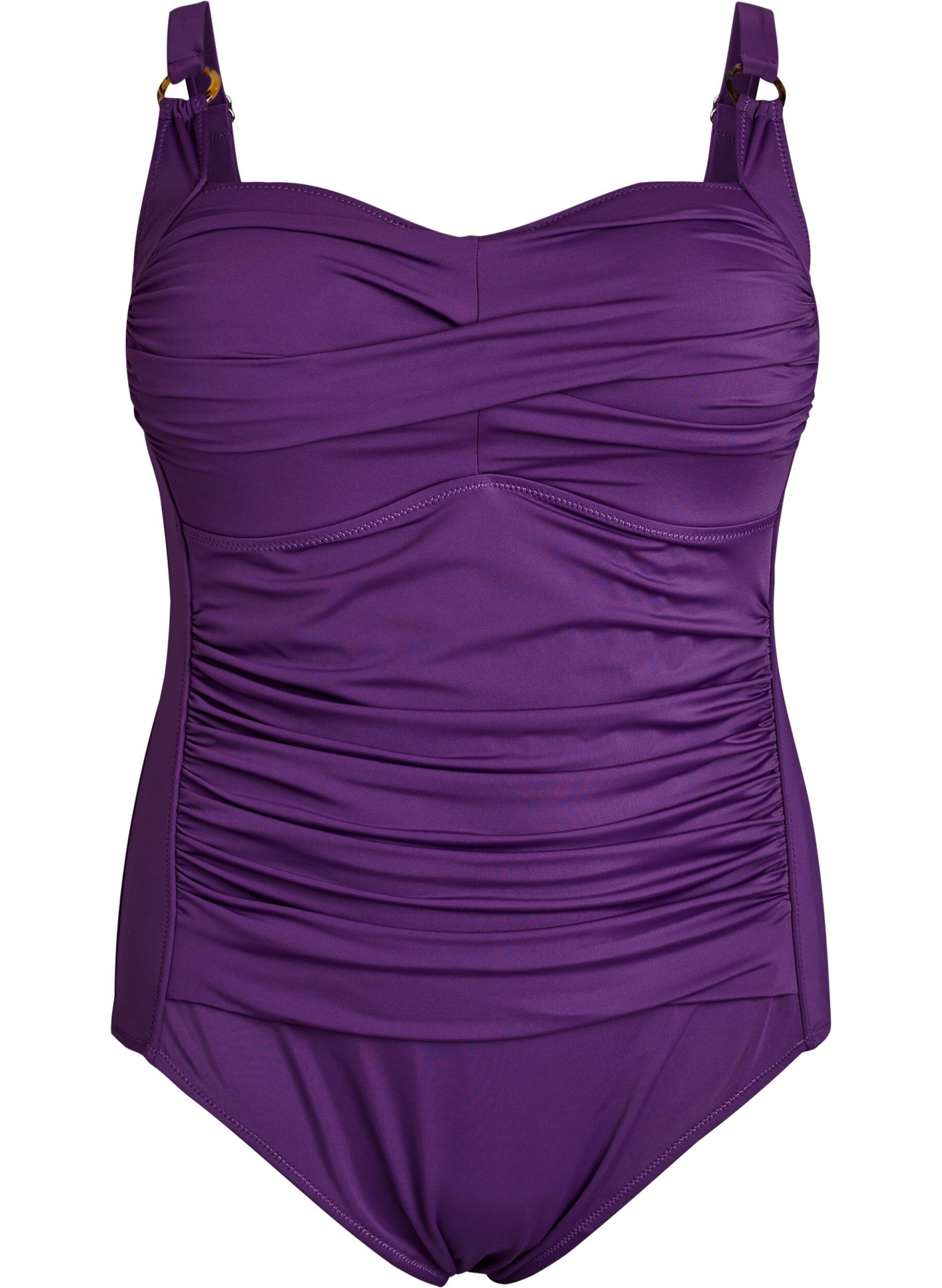 ZizziWattierter Badeanzug mit Drapierung, Lila, Packshot image number 0