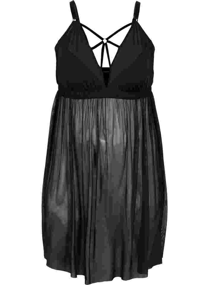 Transparentes Nachthemd mit String-Details, Black, Packshot image number 0