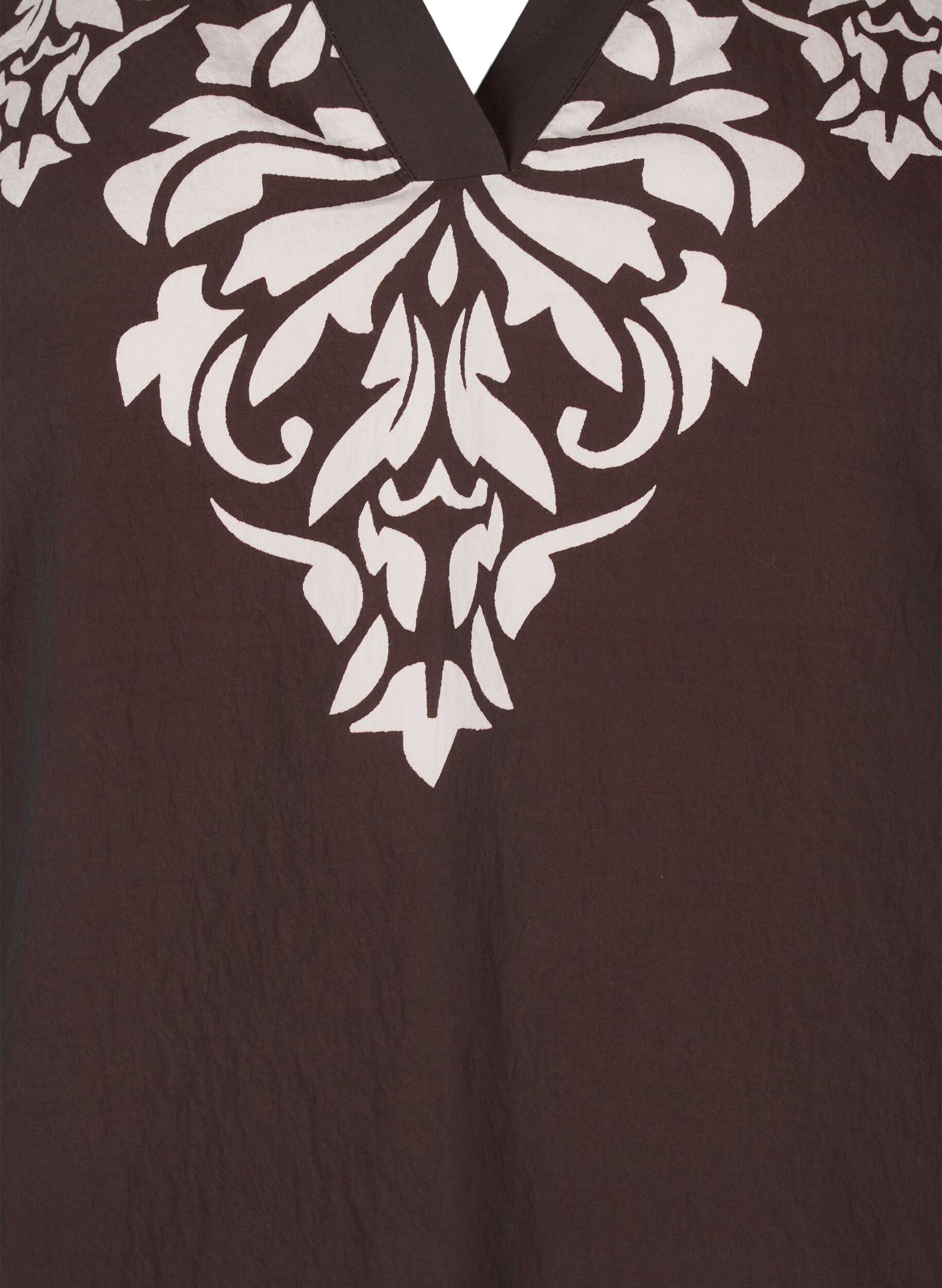 ZizziKurzarmbluse mit Print und R&uuml;schen, Braun, Packshot image number 2