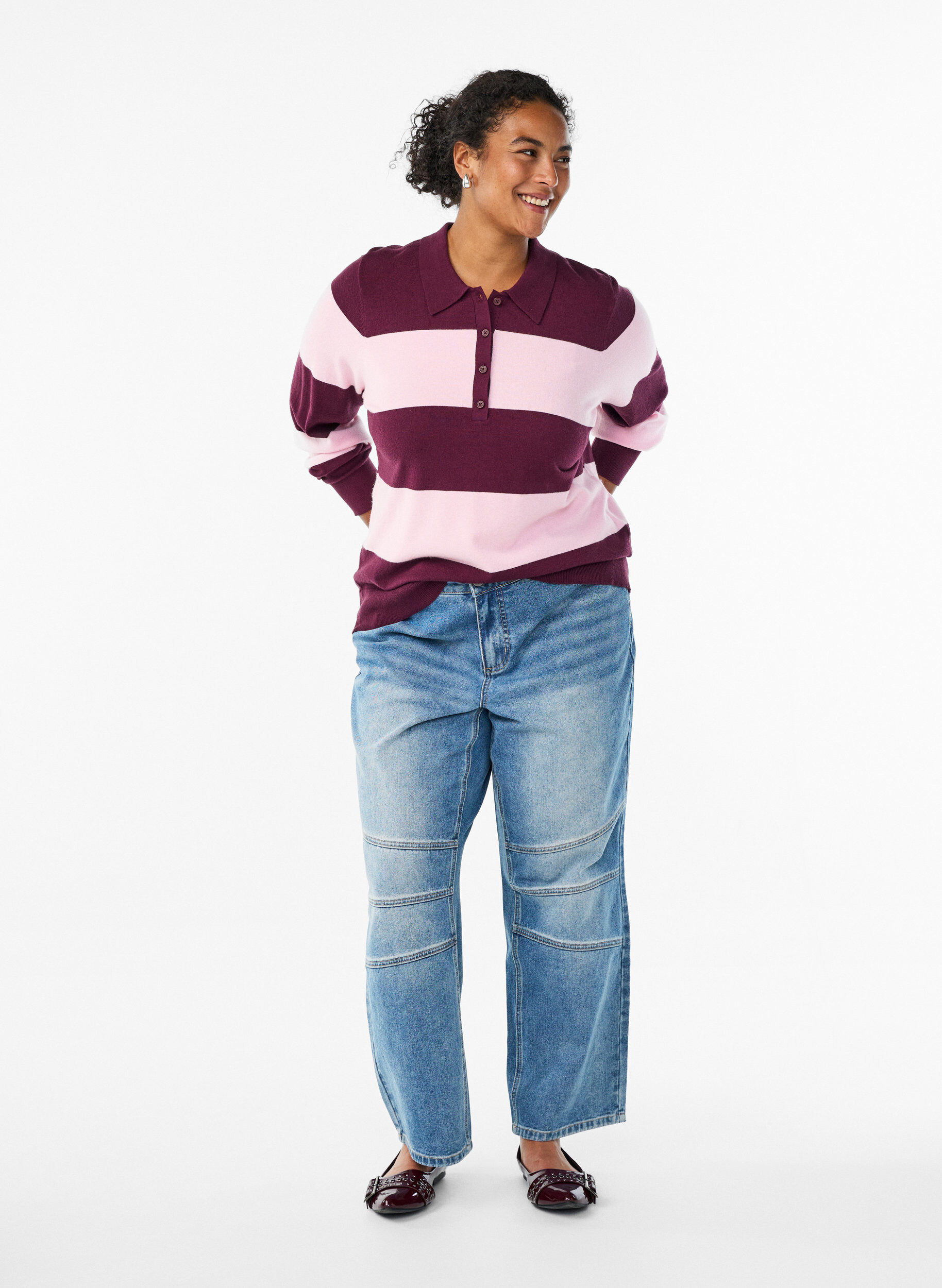 ZizziStrickbluse mit Kragen, Rot, Model image number 1