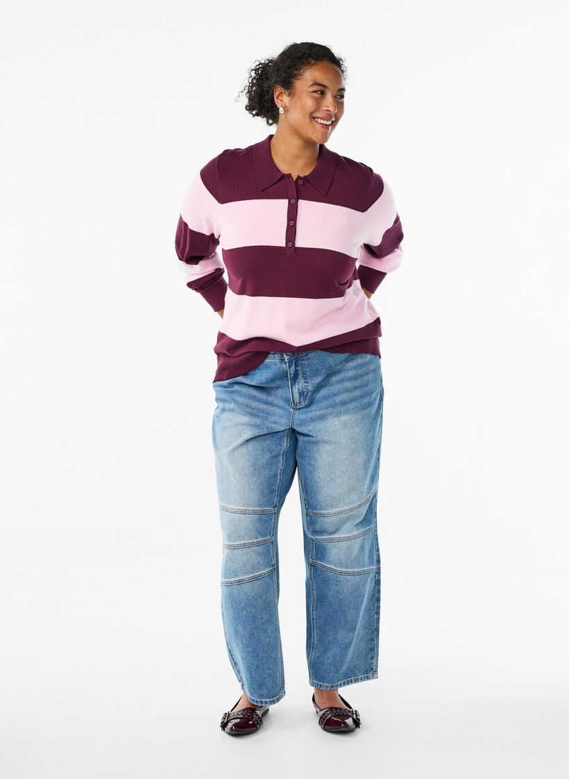 Strickbluse mit Kragen, Rot, Model image number 1