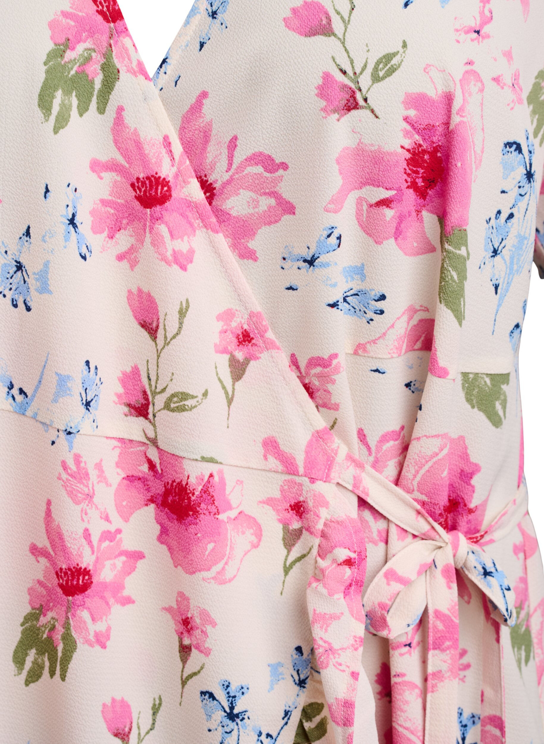 ZizziBlumiges Wickelkleid mit kurzen &Auml;rmeln, Wei&szlig;, Packshot image number 2