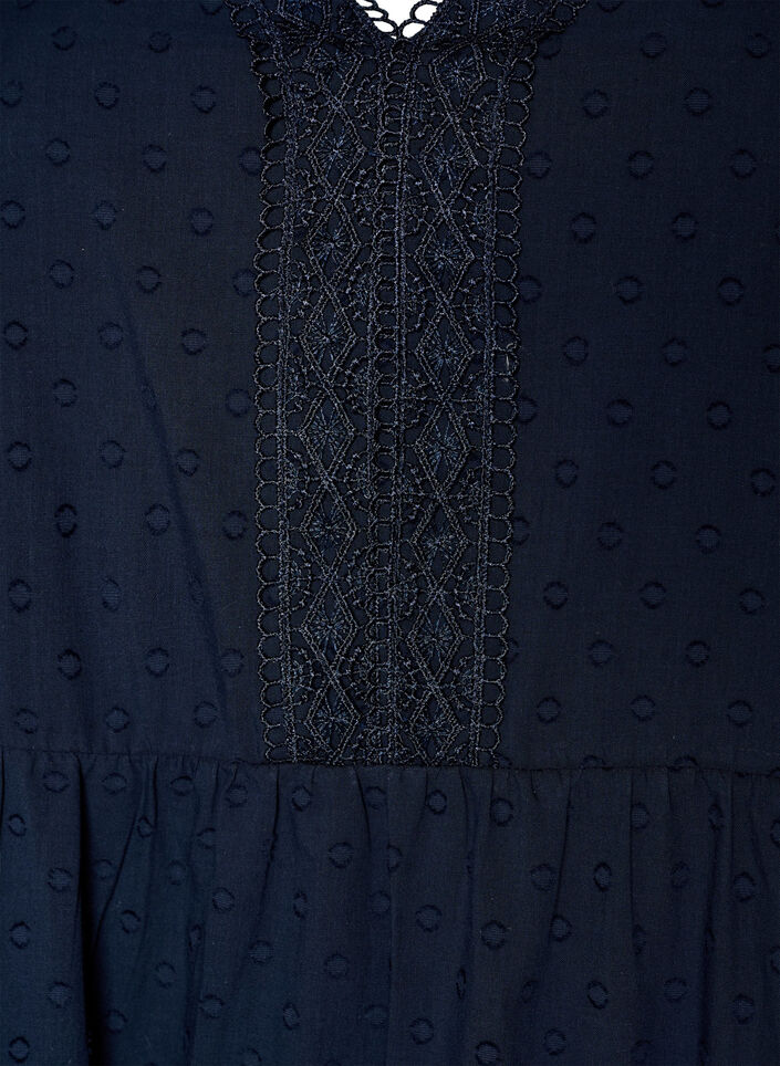 Midikleid aus strukturierter Baumwolle mit H&auml;keldetails, Blau, Packshot image number 2