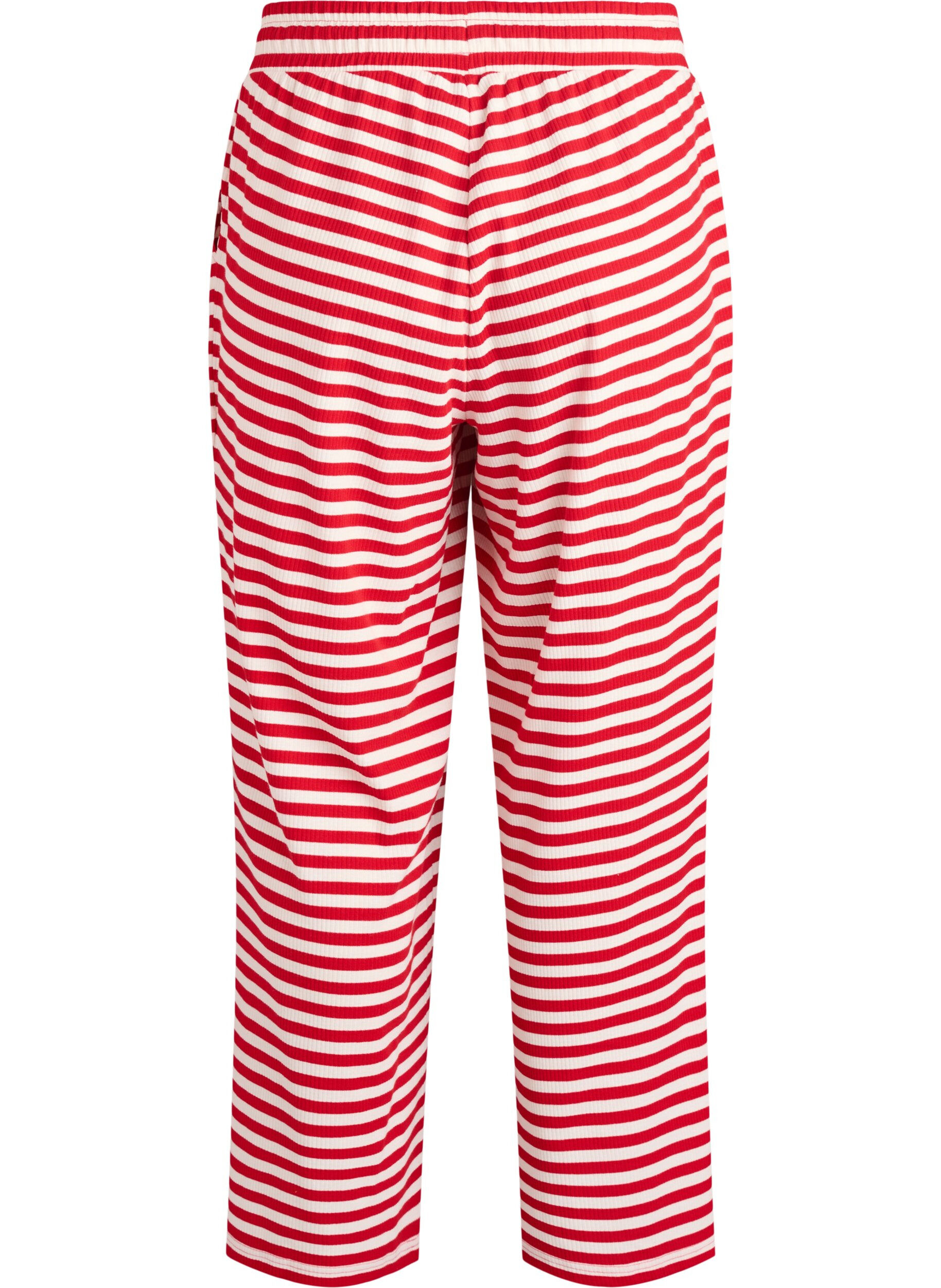 ZizziGestreifte Schlafanzughose mit hoher Taille und weiten Beinen, Rot, Packshot image number 1
