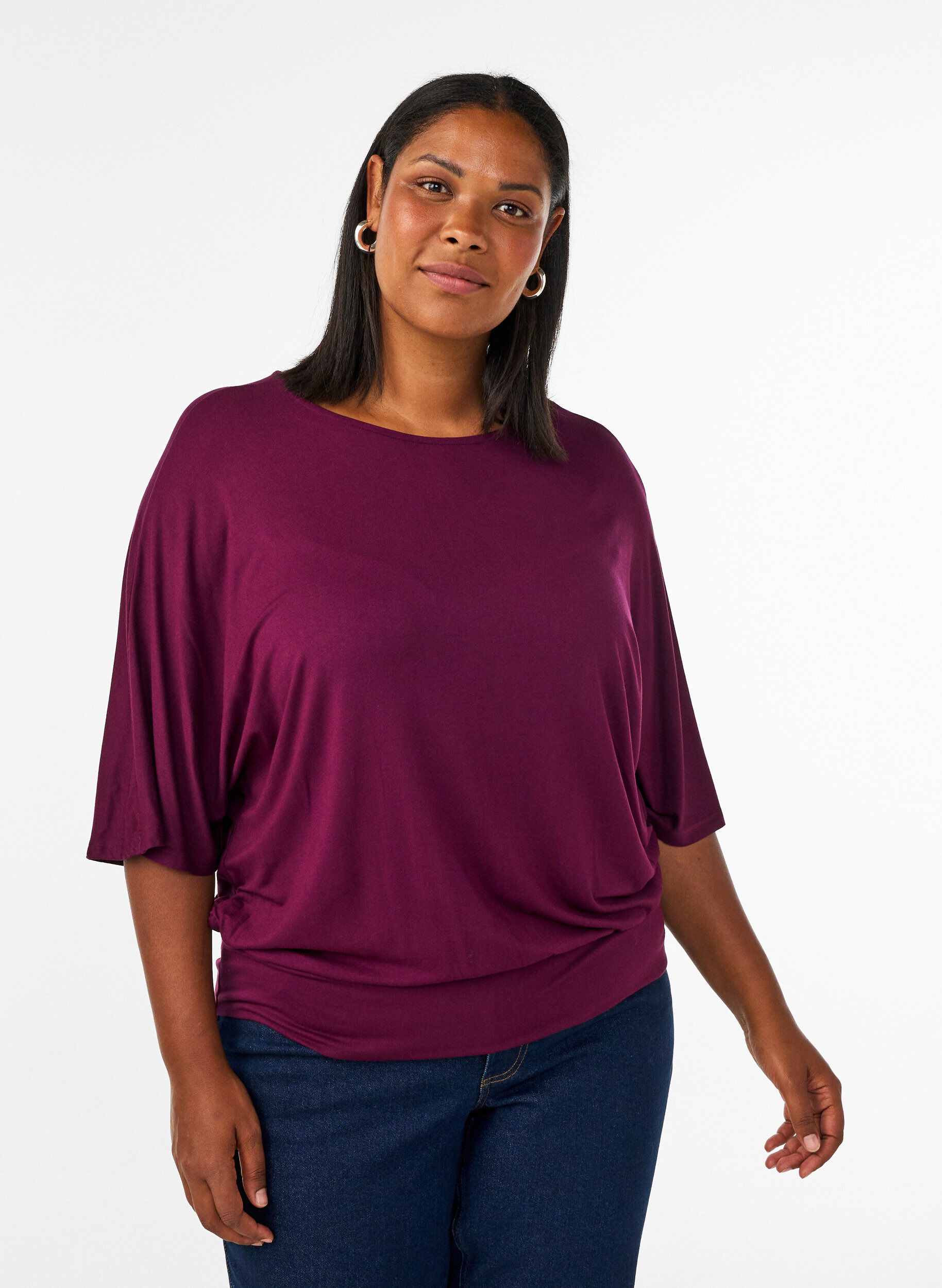 ZizziBluse aus Jersey mit ellbogenlangen Ballon&auml;rmeln, Lila, Model image number 0